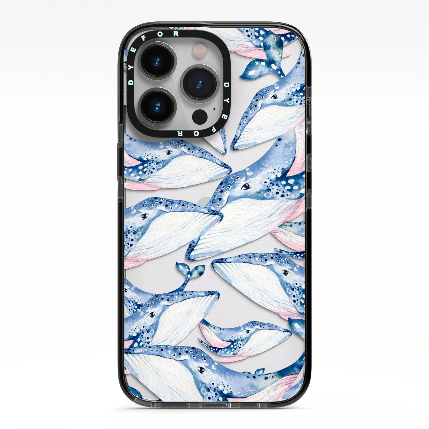 Whale iPhone 13 Pro Black Impact Case on Silver phone