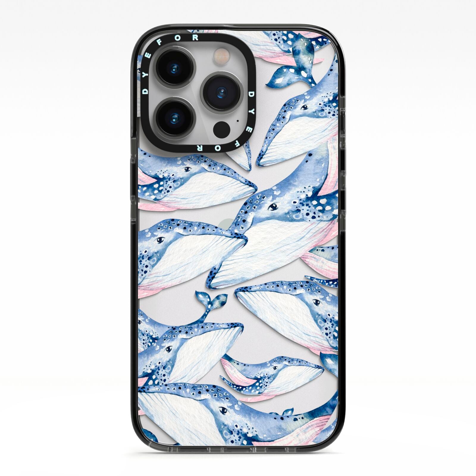 Whale iPhone 13 Pro Black Impact Case on Silver phone