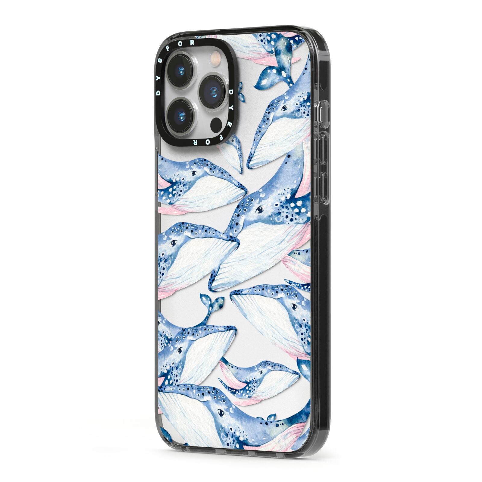 Whale iPhone 13 Pro Max Black Impact Case Side Angle on Silver phone