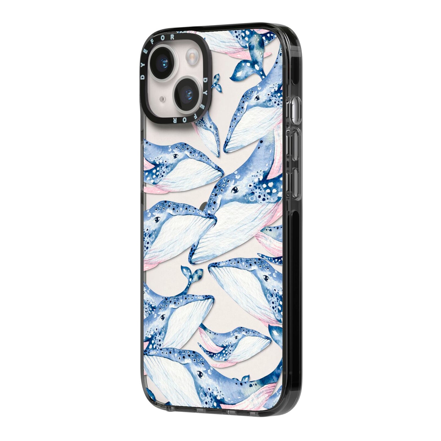 Whale iPhone 14 Black Impact Case Side Angle on Silver phone