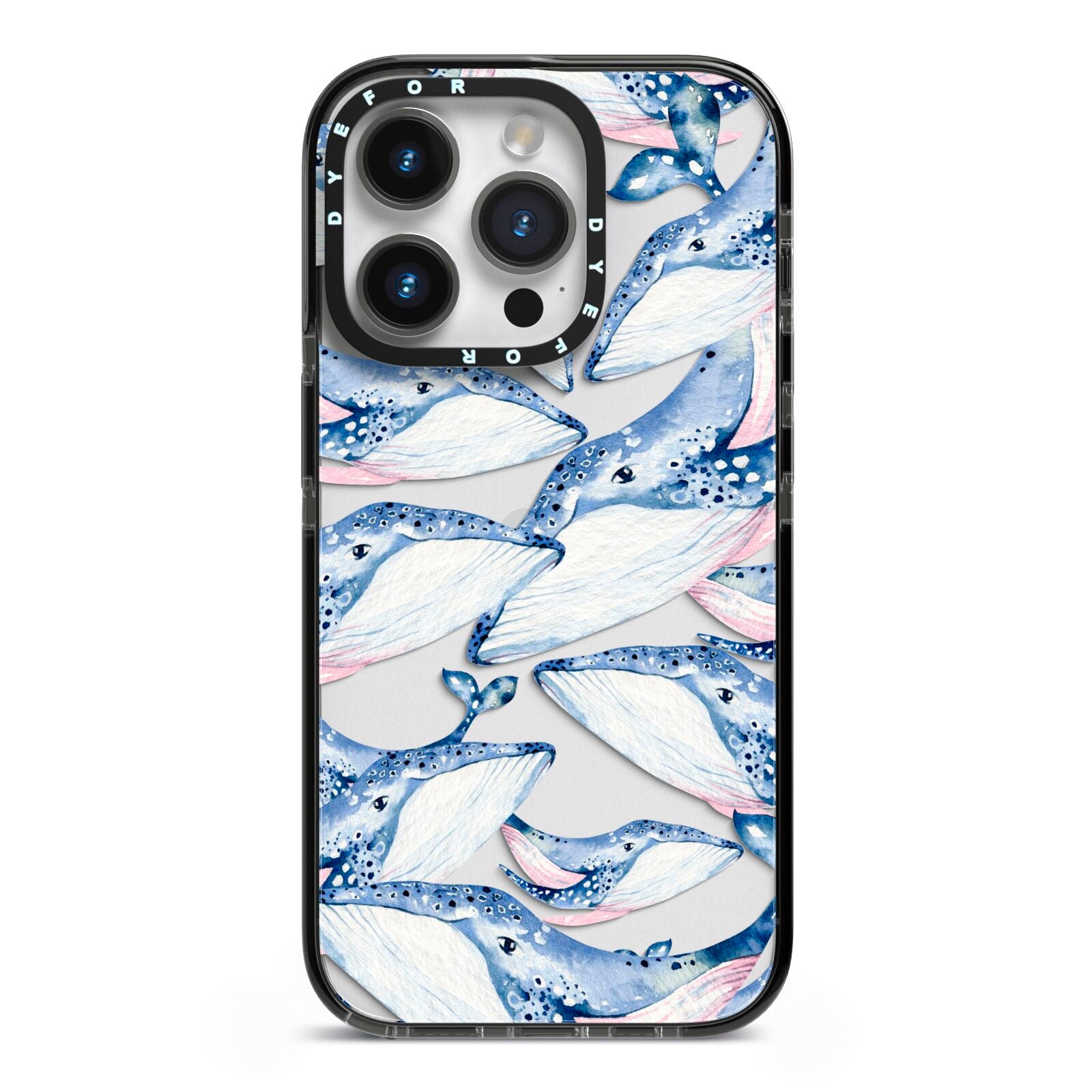 Whale iPhone 14 Pro Black Impact Case on Silver phone