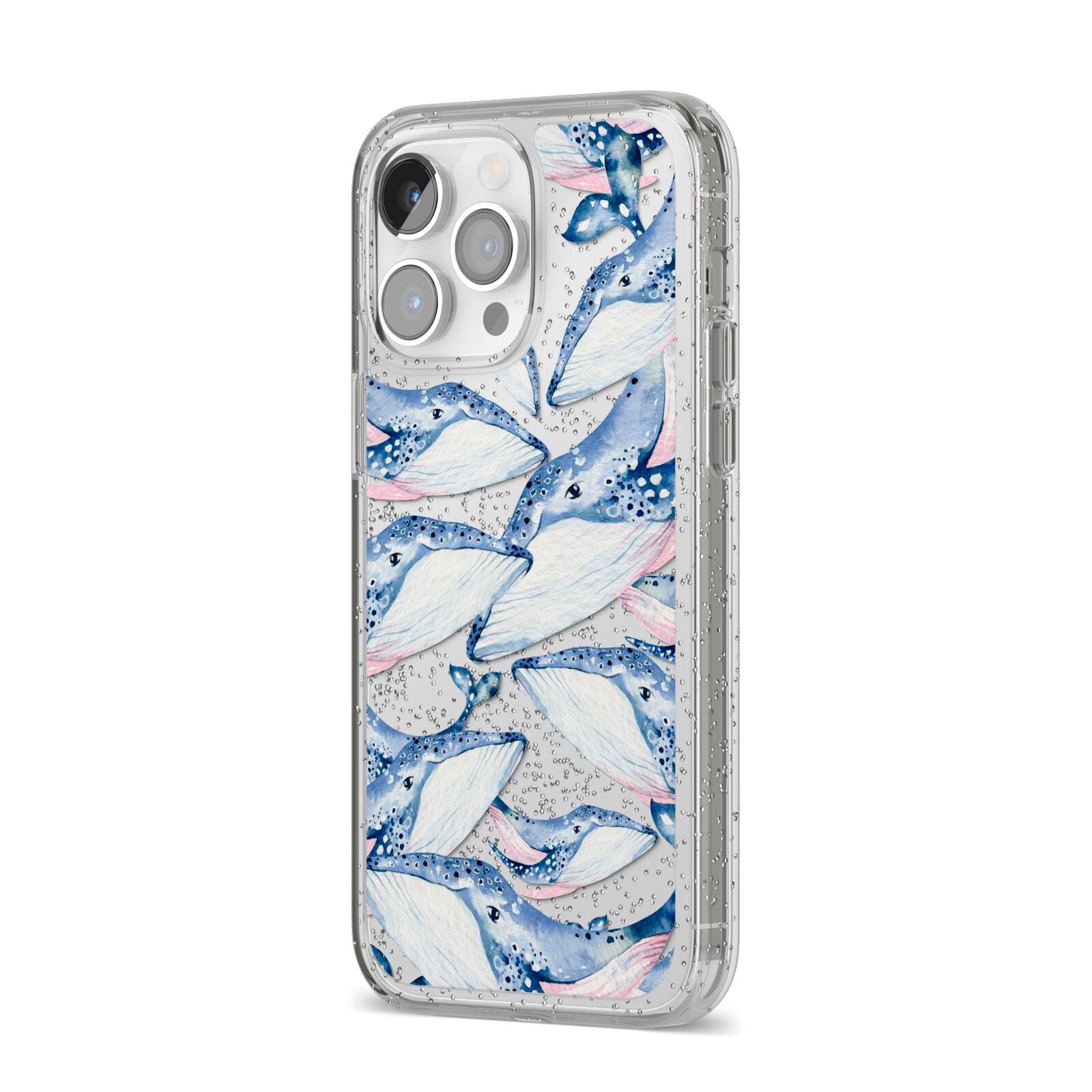 Whale iPhone 14 Pro Max Glitter Tough Case Silver Angled Image