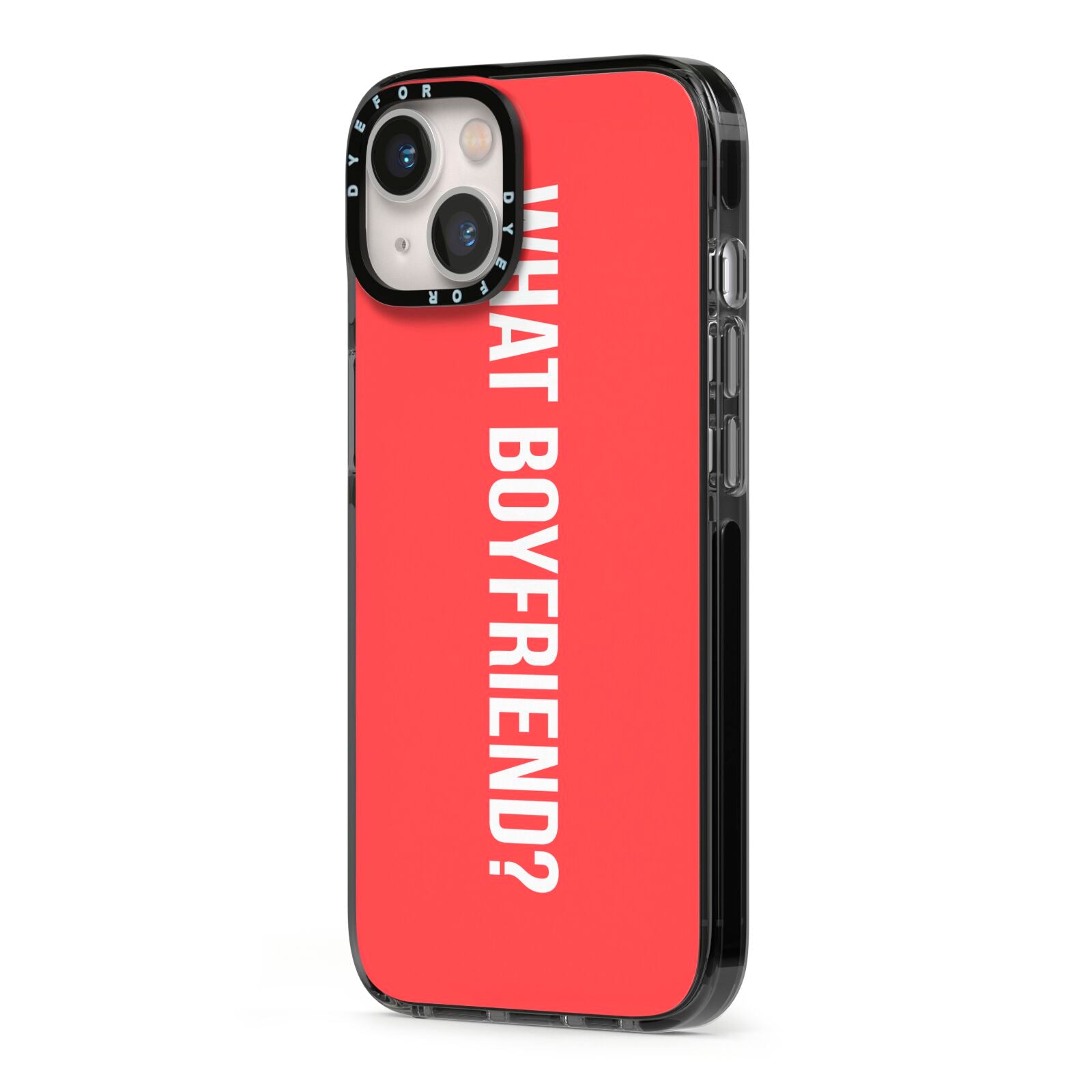 What Boyfriend iPhone 13 Black Impact Case Side Angle on Silver phone