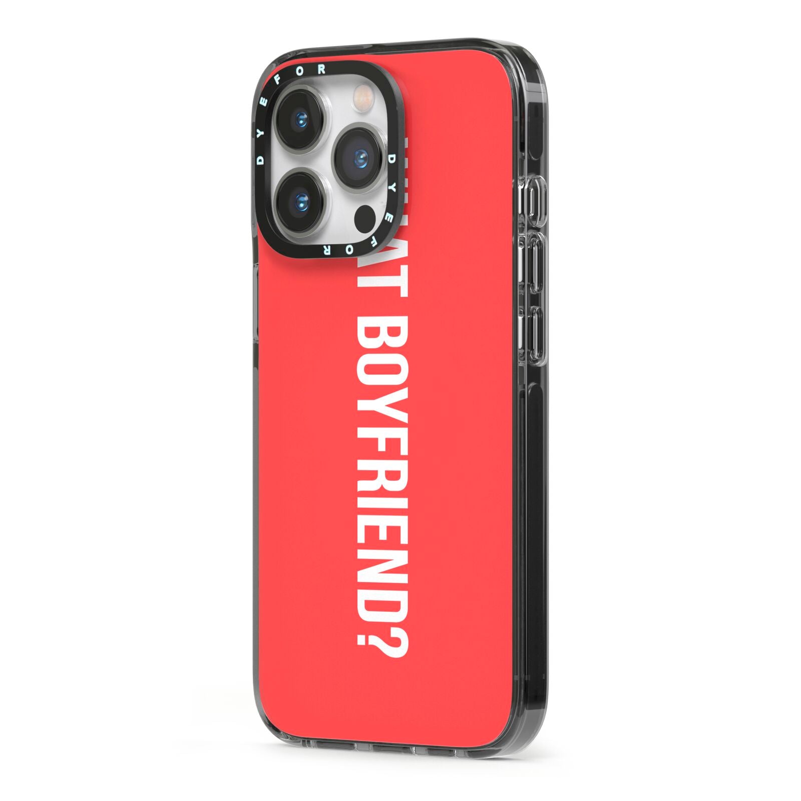 What Boyfriend iPhone 13 Pro Black Impact Case Side Angle on Silver phone