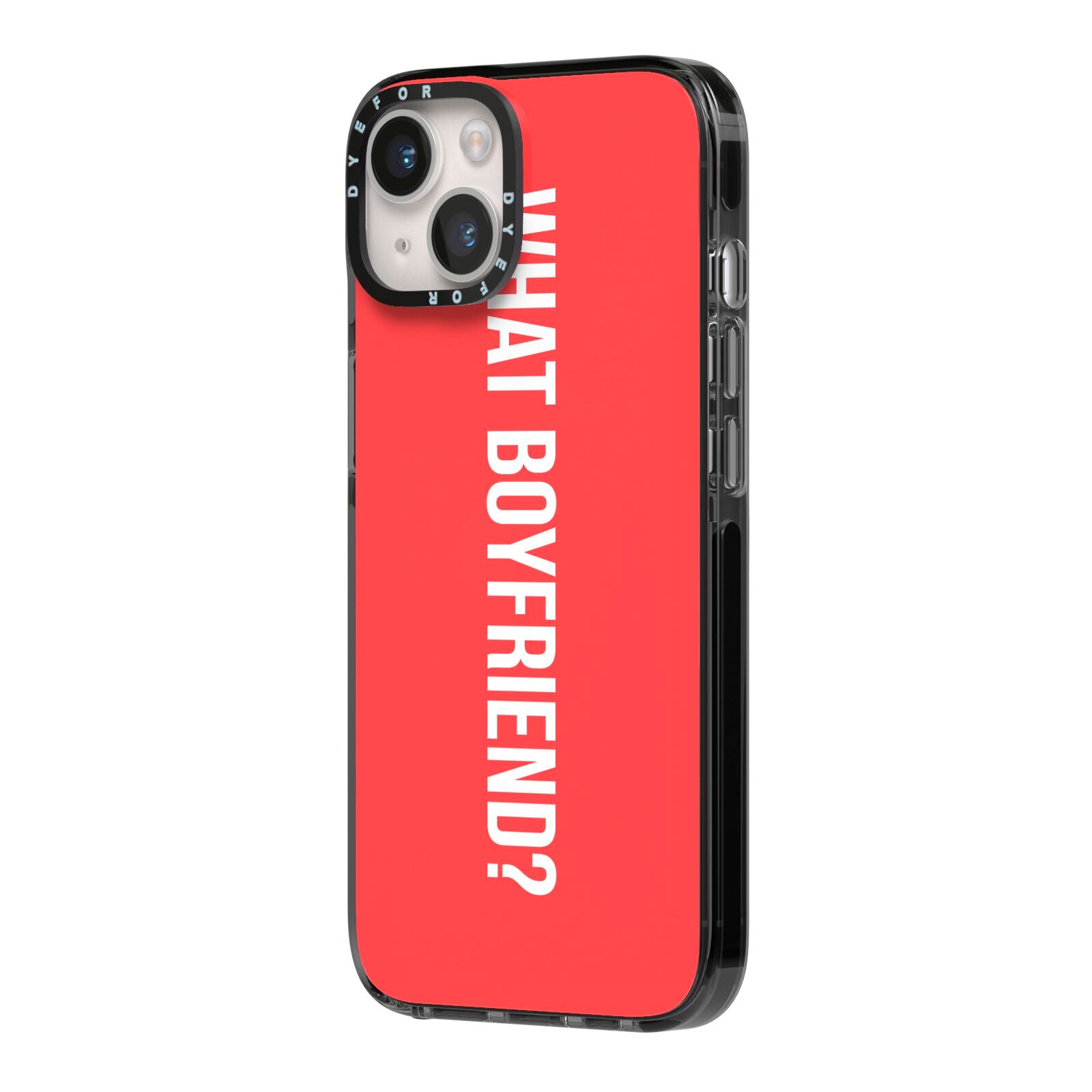 What Boyfriend iPhone 14 Black Impact Case Side Angle on Silver phone