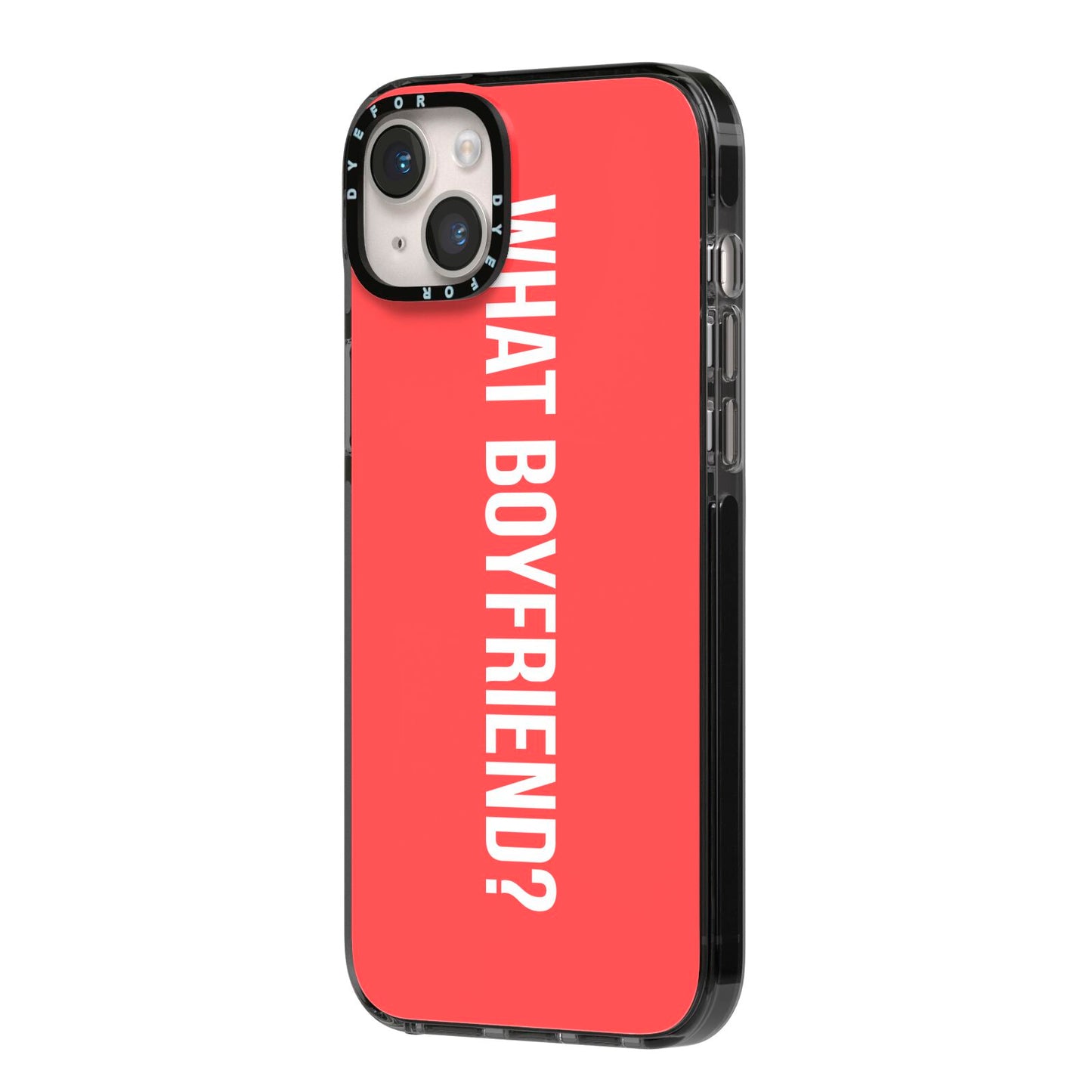 What Boyfriend iPhone 14 Plus Black Impact Case Side Angle on Silver phone