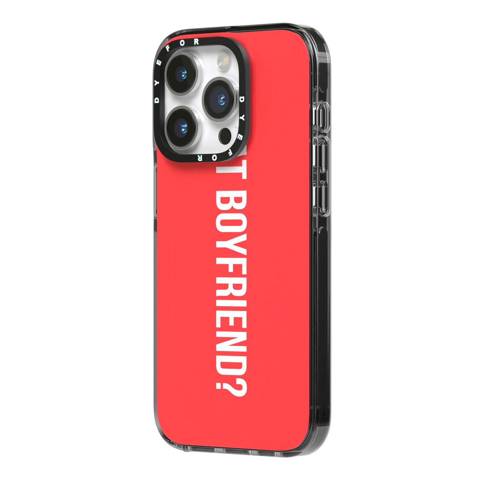 What Boyfriend iPhone 14 Pro Black Impact Case Side Angle on Silver phone