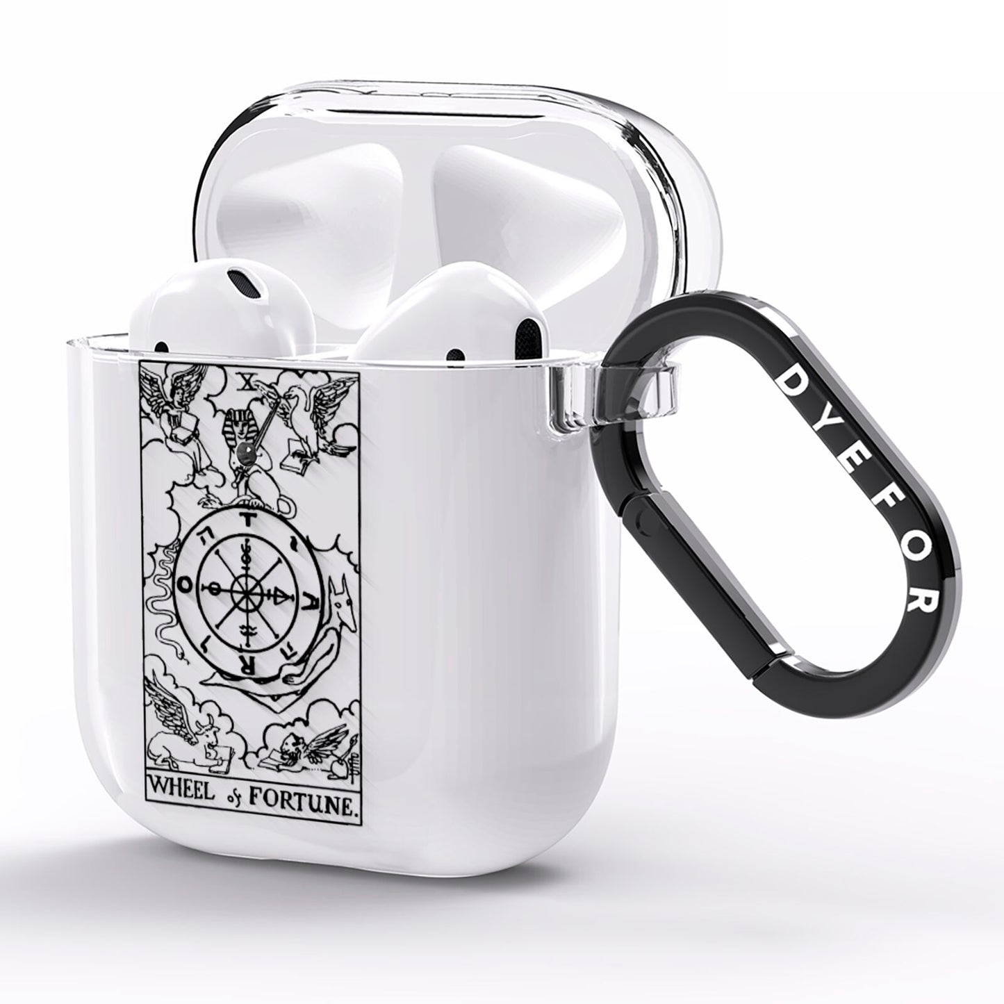Wheel of Fortune Monochrome Tarot Card AirPods Clear Case Side Image