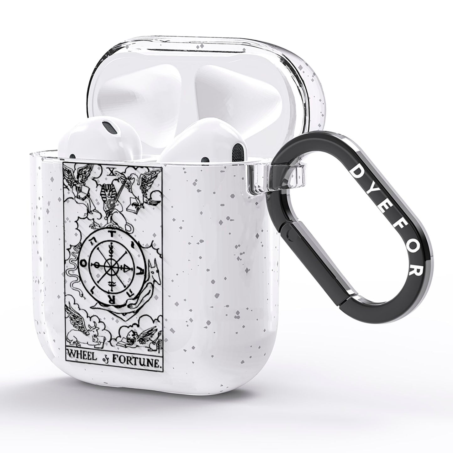 Wheel of Fortune Monochrome Tarot Card AirPods Glitter Case Side Image
