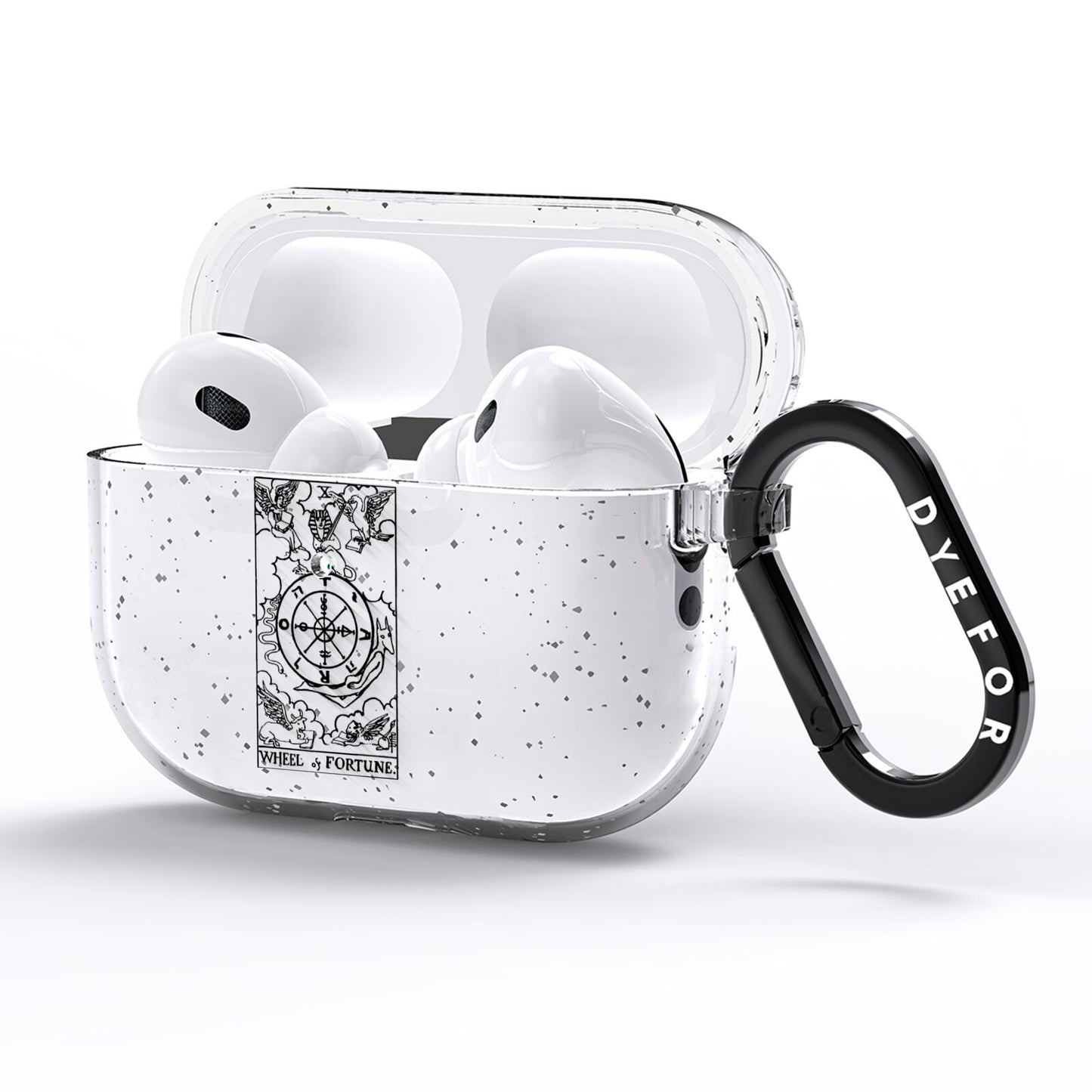 Wheel of Fortune Monochrome Tarot Card AirPods Pro Glitter Case Side Image