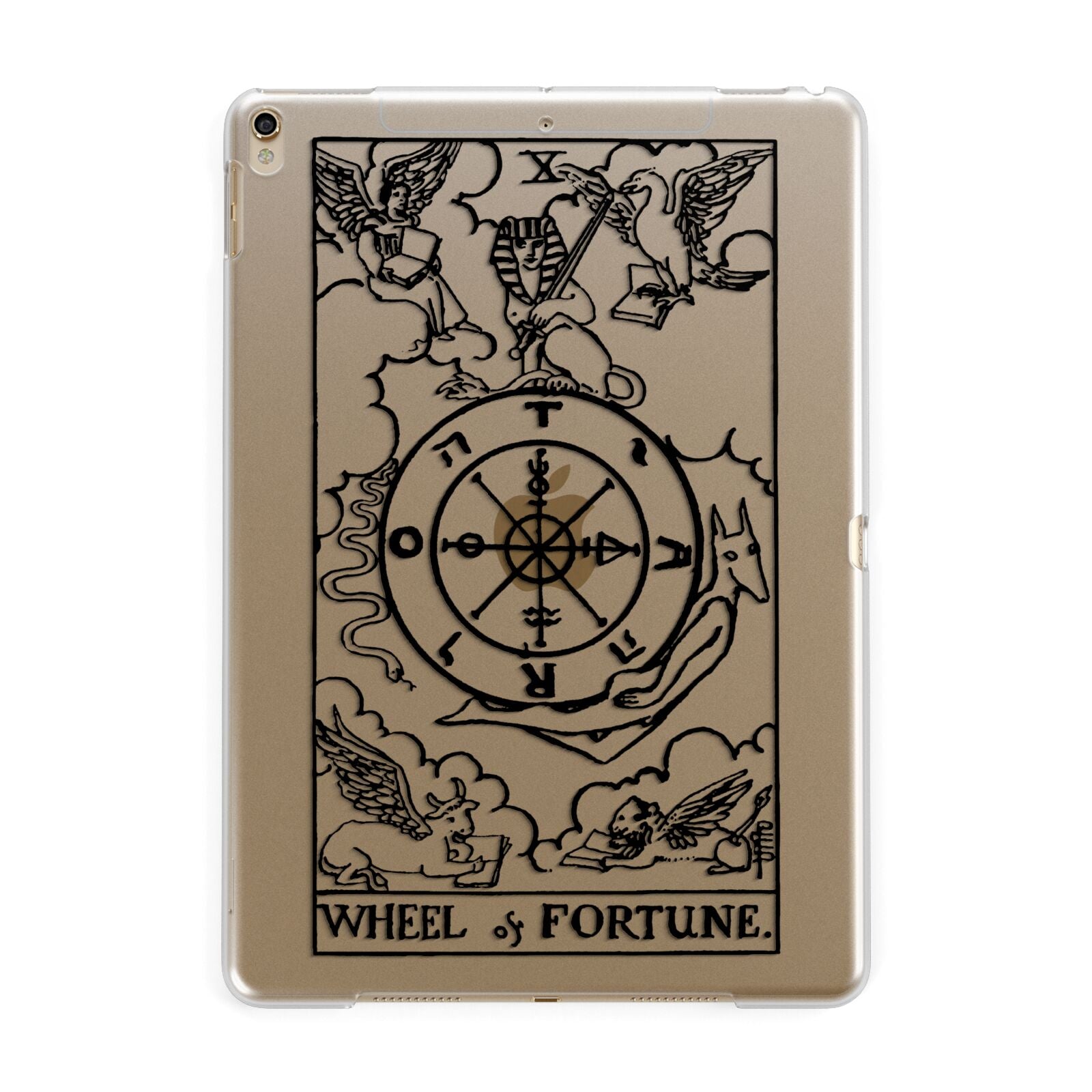 Wheel of Fortune Monochrome Tarot Card Apple iPad Gold Case