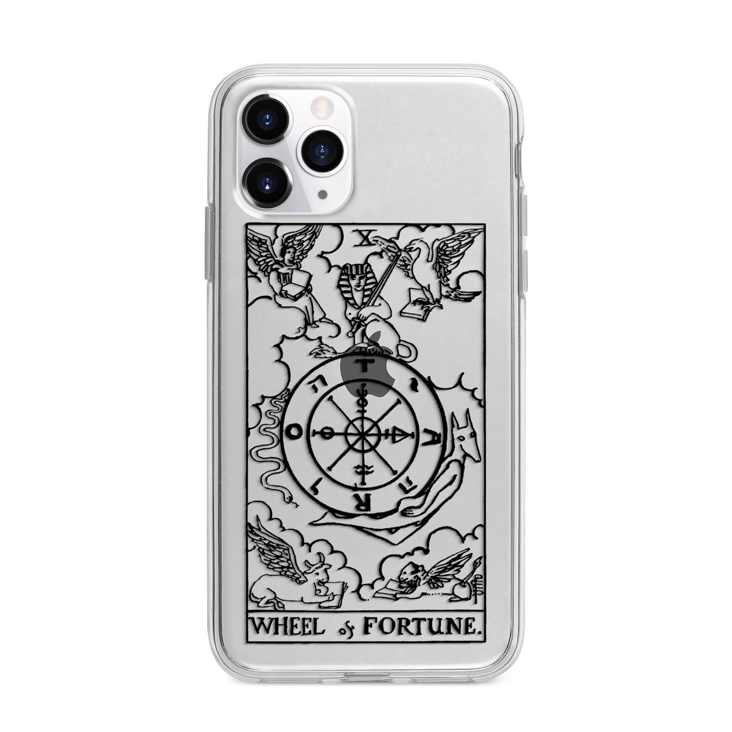 Wheel of Fortune Monochrome Tarot Card Apple iPhone 11 Pro Max in Silver with Bumper Case