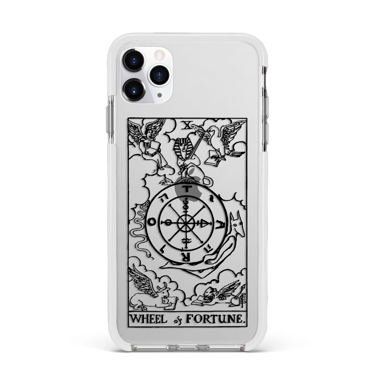 Wheel of Fortune Monochrome Tarot Card Apple iPhone 11 Pro Max in Silver with White Impact Case