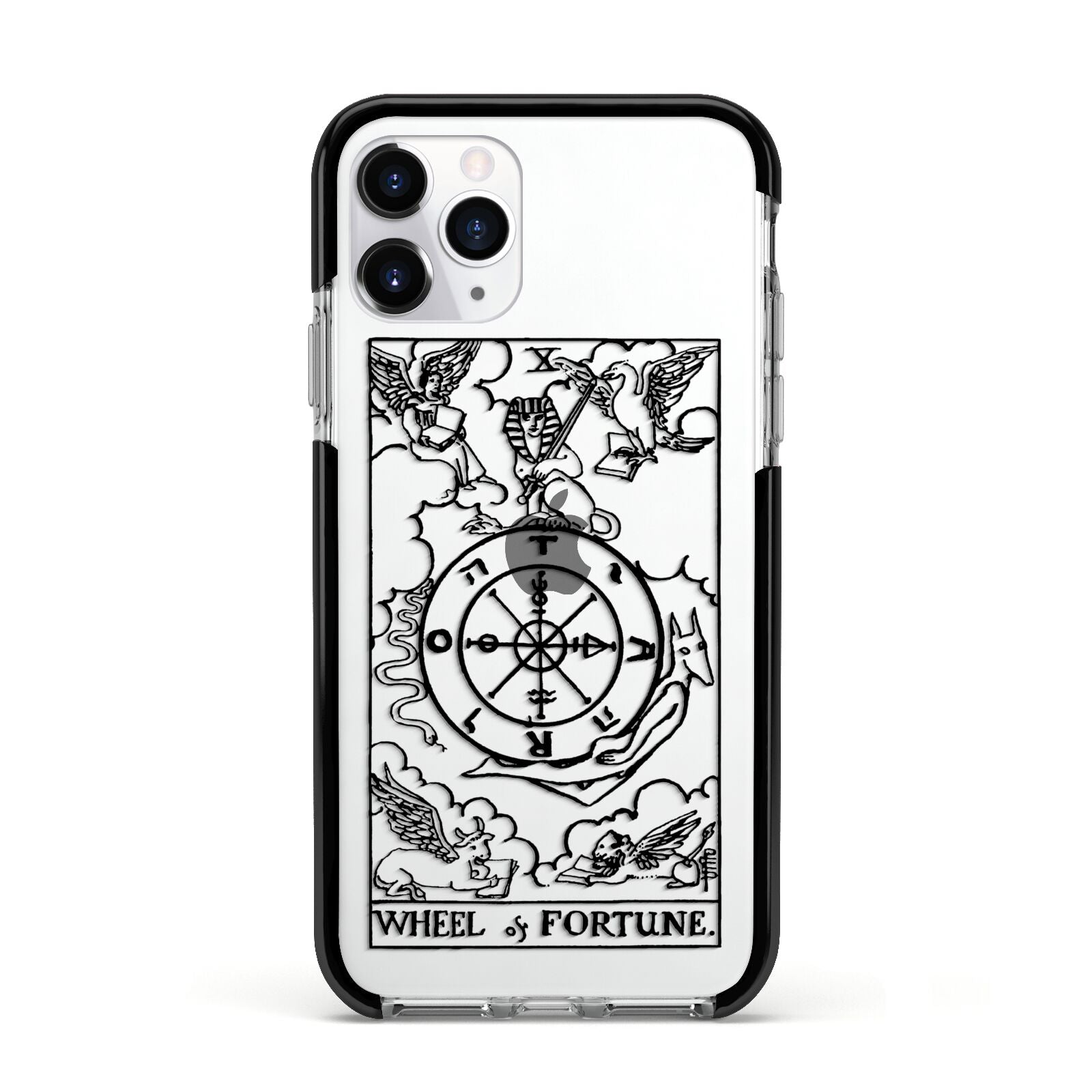 Wheel of Fortune Monochrome Tarot Card Apple iPhone 11 Pro in Silver with Black Impact Case