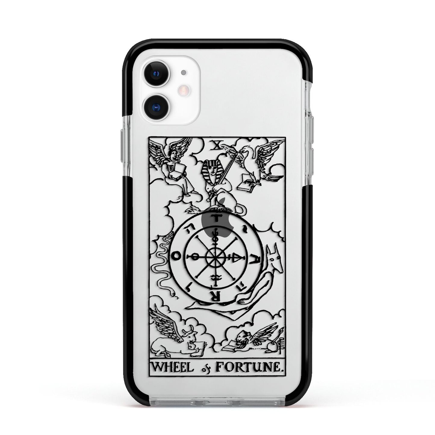 Wheel of Fortune Monochrome Tarot Card Apple iPhone 11 in White with Black Impact Case