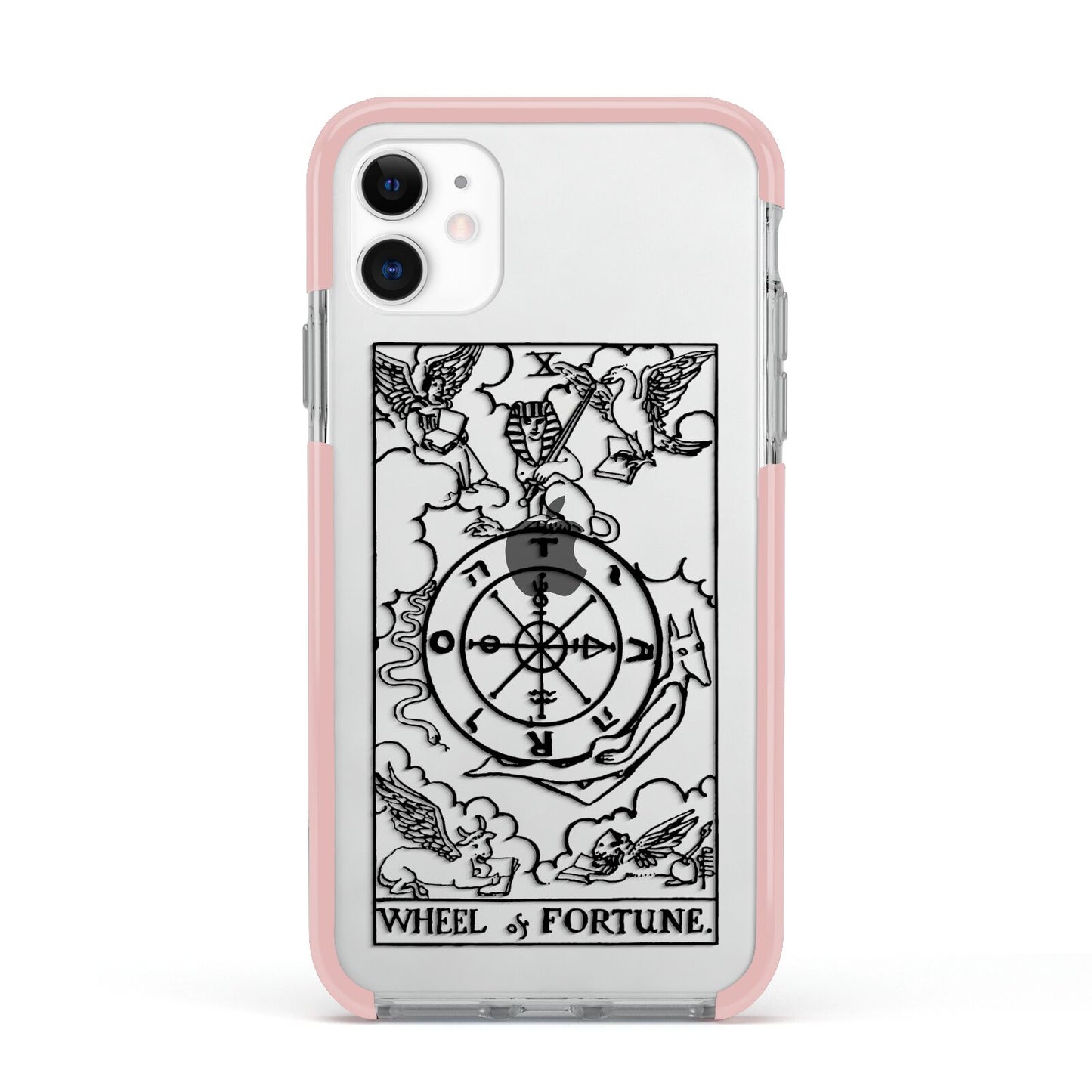 Wheel of Fortune Monochrome Tarot Card Apple iPhone 11 in White with Pink Impact Case