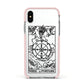 Wheel of Fortune Monochrome Tarot Card Apple iPhone Xs Impact Case Pink Edge on Silver Phone