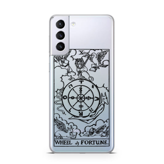 Wheel of Fortune Monochrome Tarot Card Samsung S21 Plus Phone Case