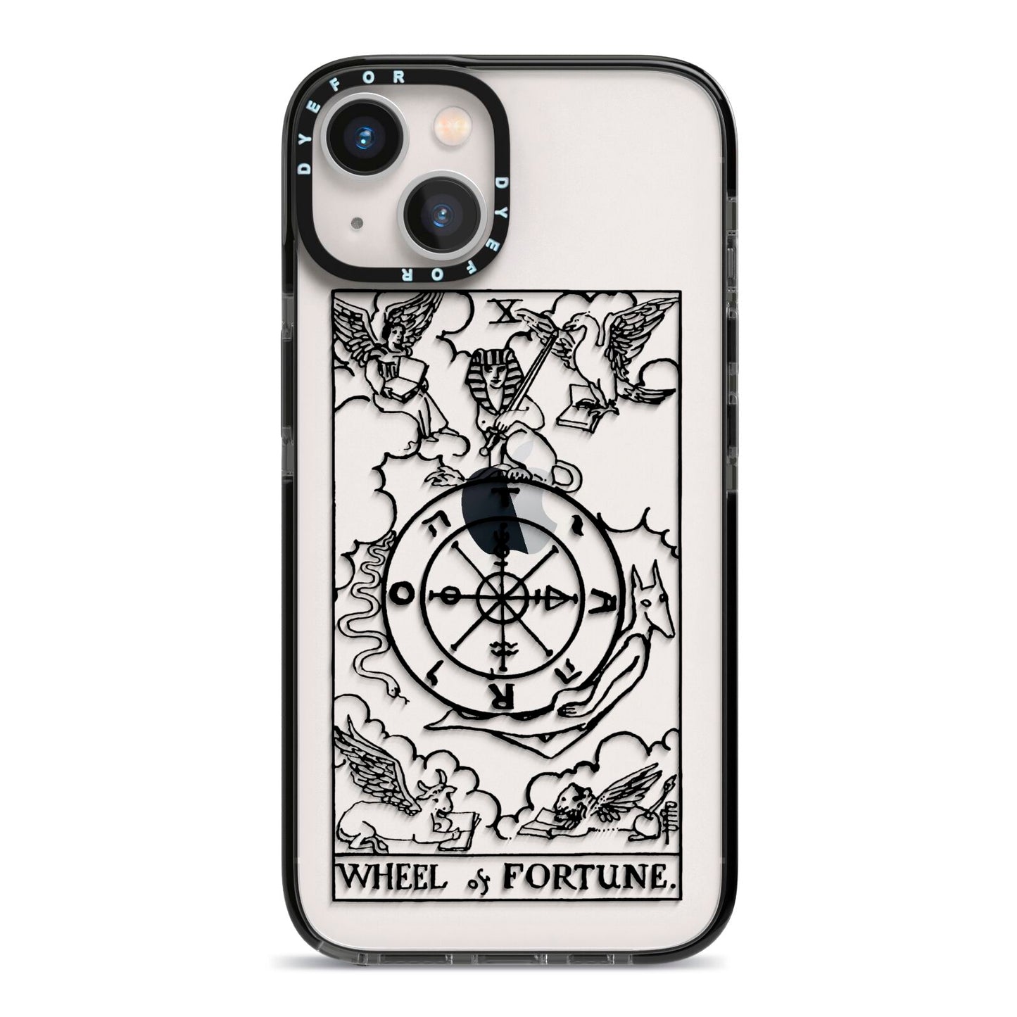 Wheel of Fortune Monochrome Tarot Card iPhone 13 Black Impact Case on Silver phone