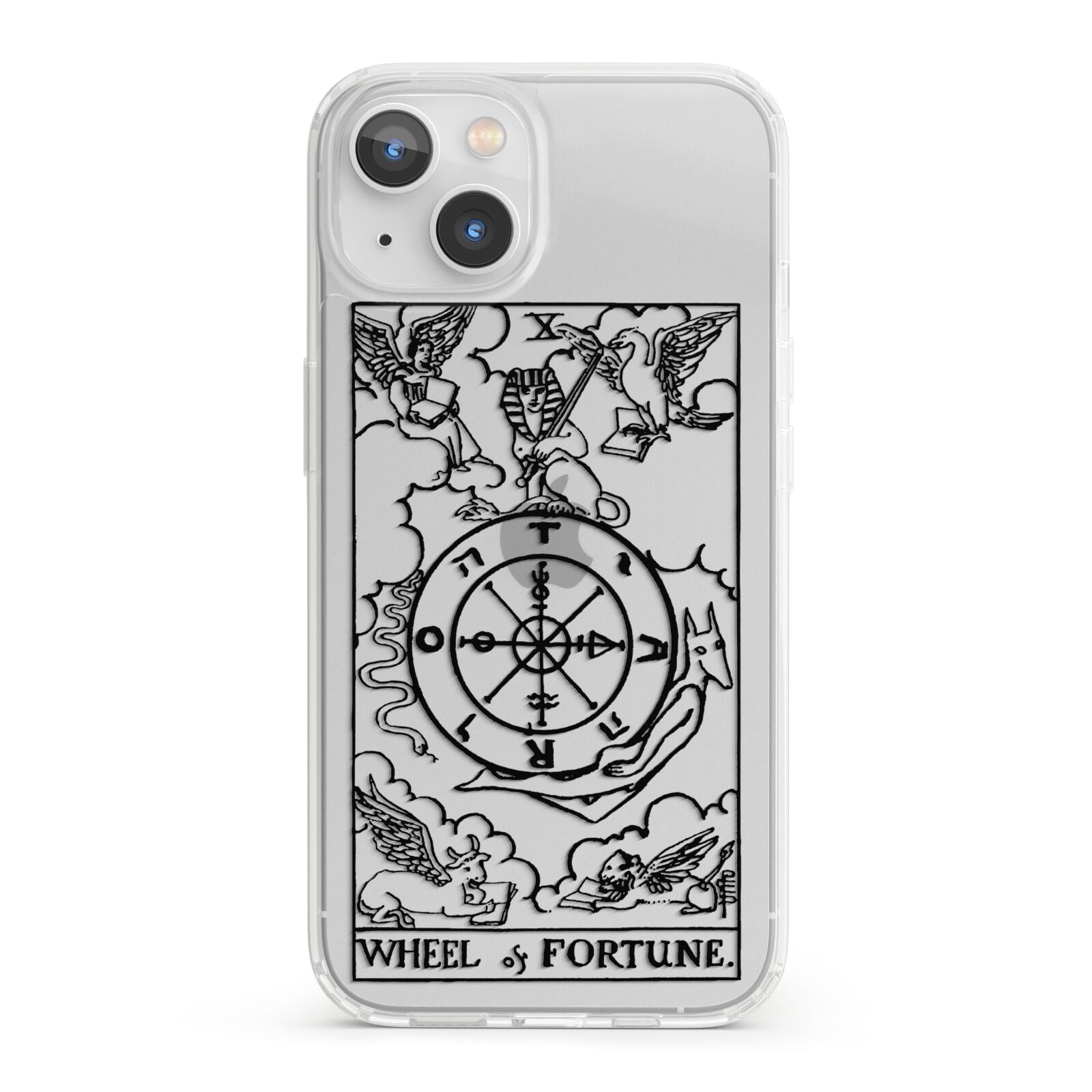 Wheel of Fortune Monochrome Tarot Card iPhone 13 Clear Bumper Case