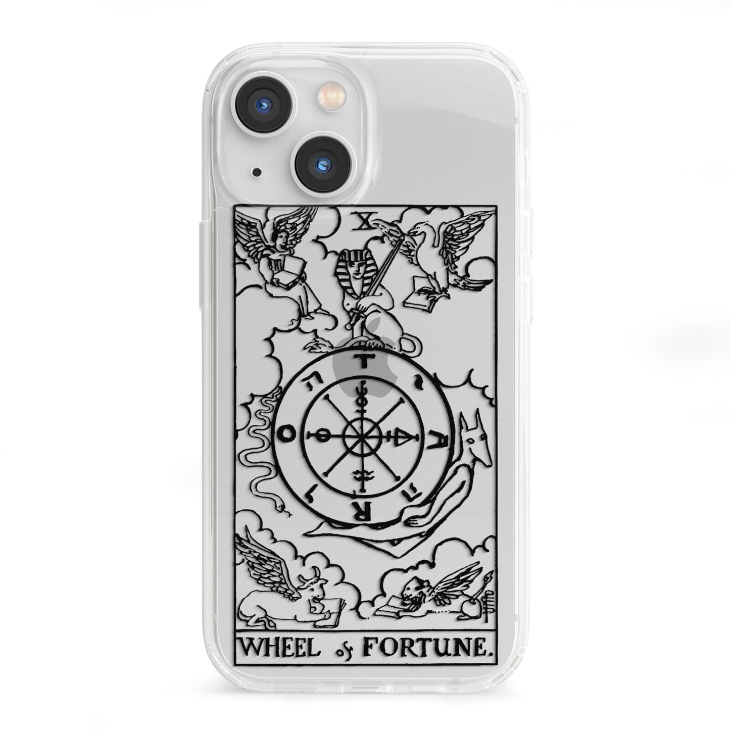 Wheel of Fortune Monochrome Tarot Card iPhone 13 Mini Clear Bumper Case