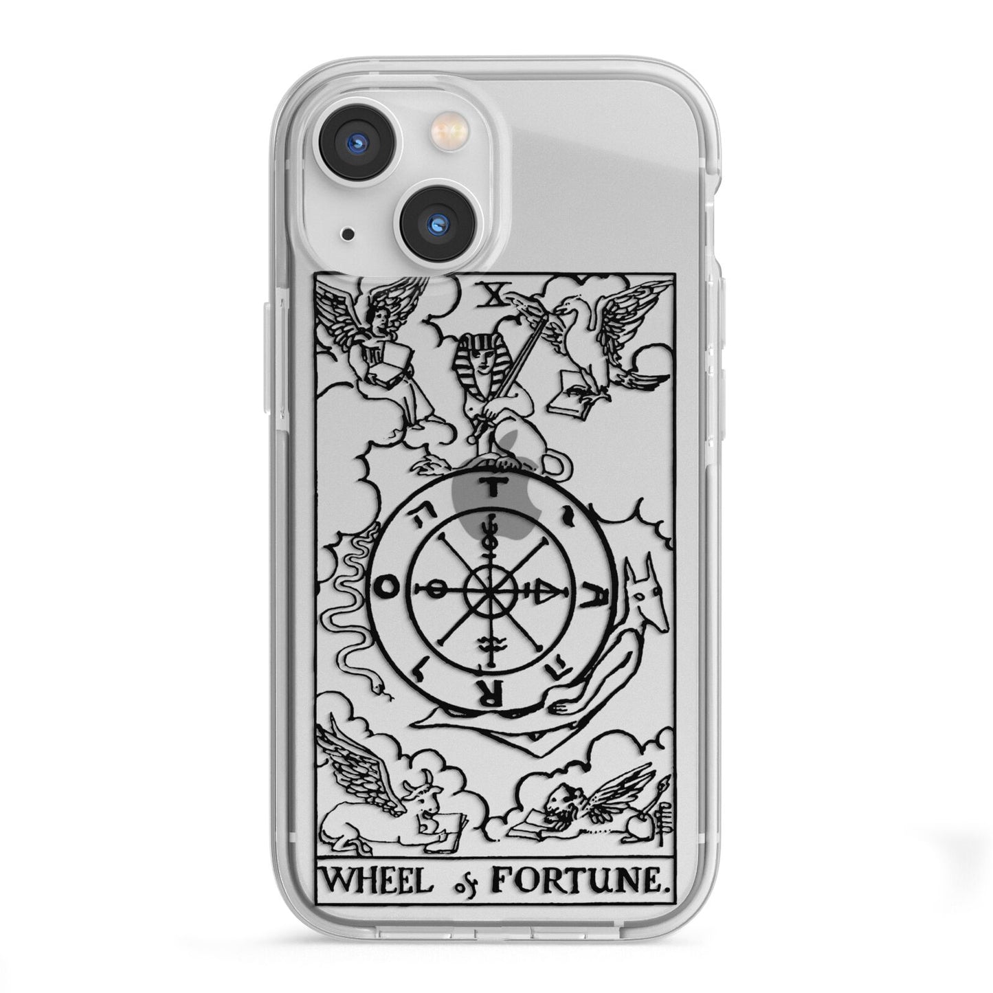 Wheel of Fortune Monochrome Tarot Card iPhone 13 Mini TPU Impact Case with White Edges