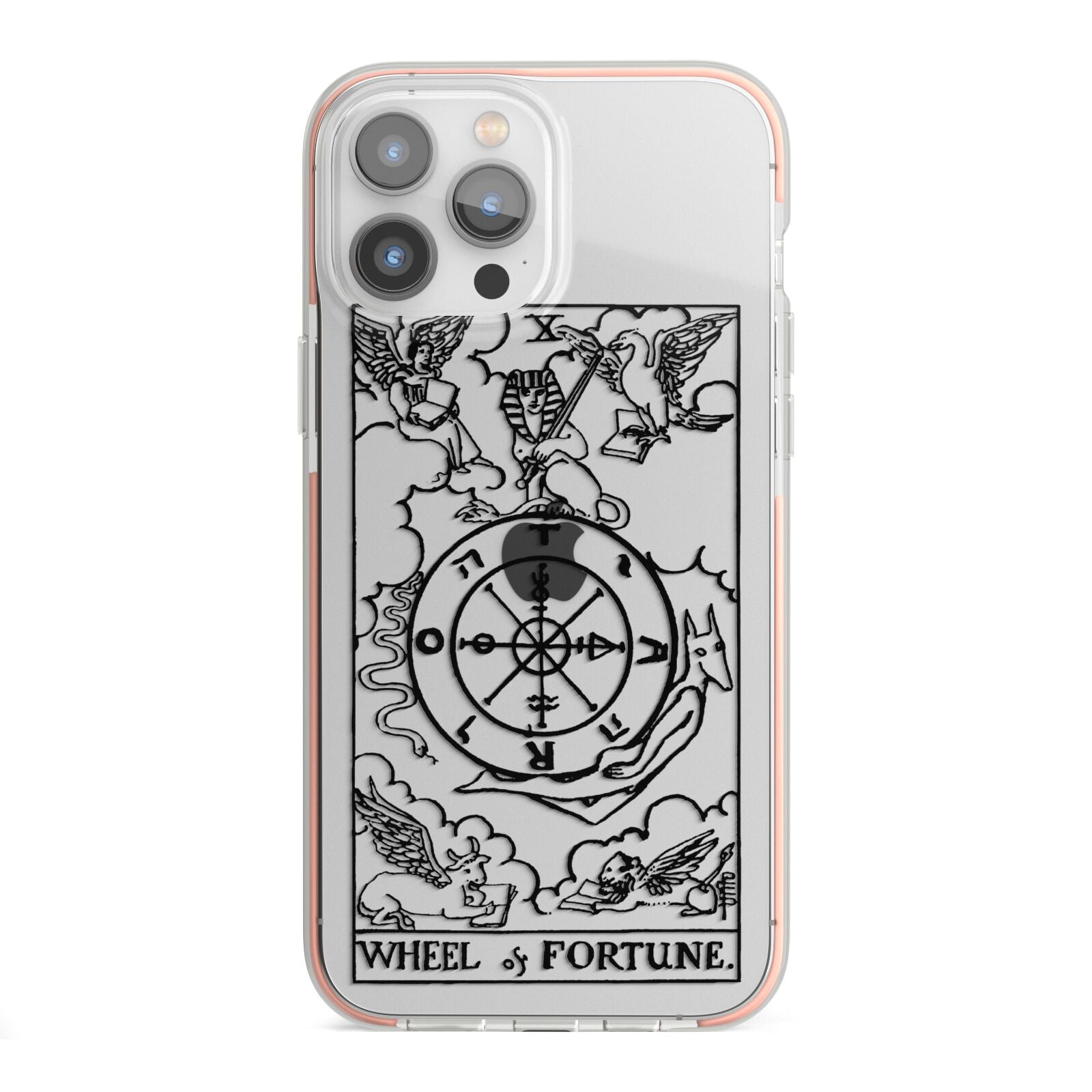 Wheel of Fortune Monochrome Tarot Card iPhone 13 Pro Max TPU Impact Case with Pink Edges