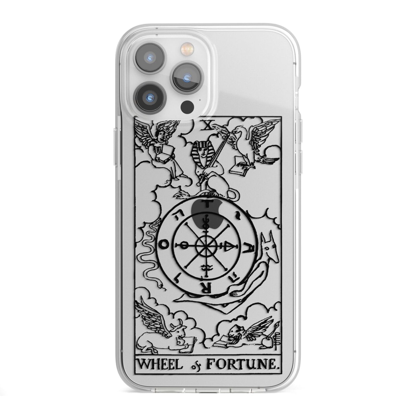 Wheel of Fortune Monochrome Tarot Card iPhone 13 Pro Max TPU Impact Case with White Edges