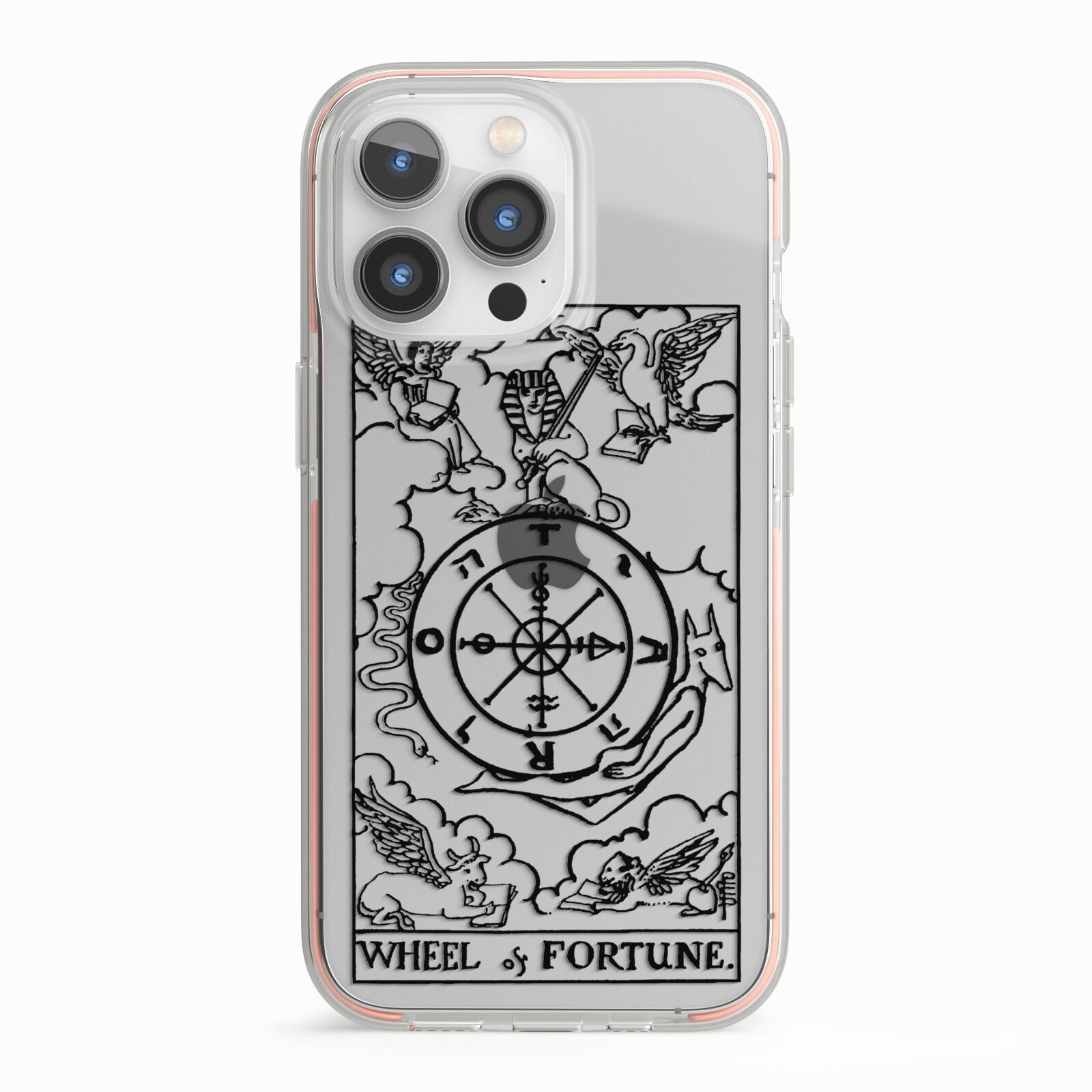 Wheel of Fortune Monochrome Tarot Card iPhone 13 Pro TPU Impact Case with Pink Edges