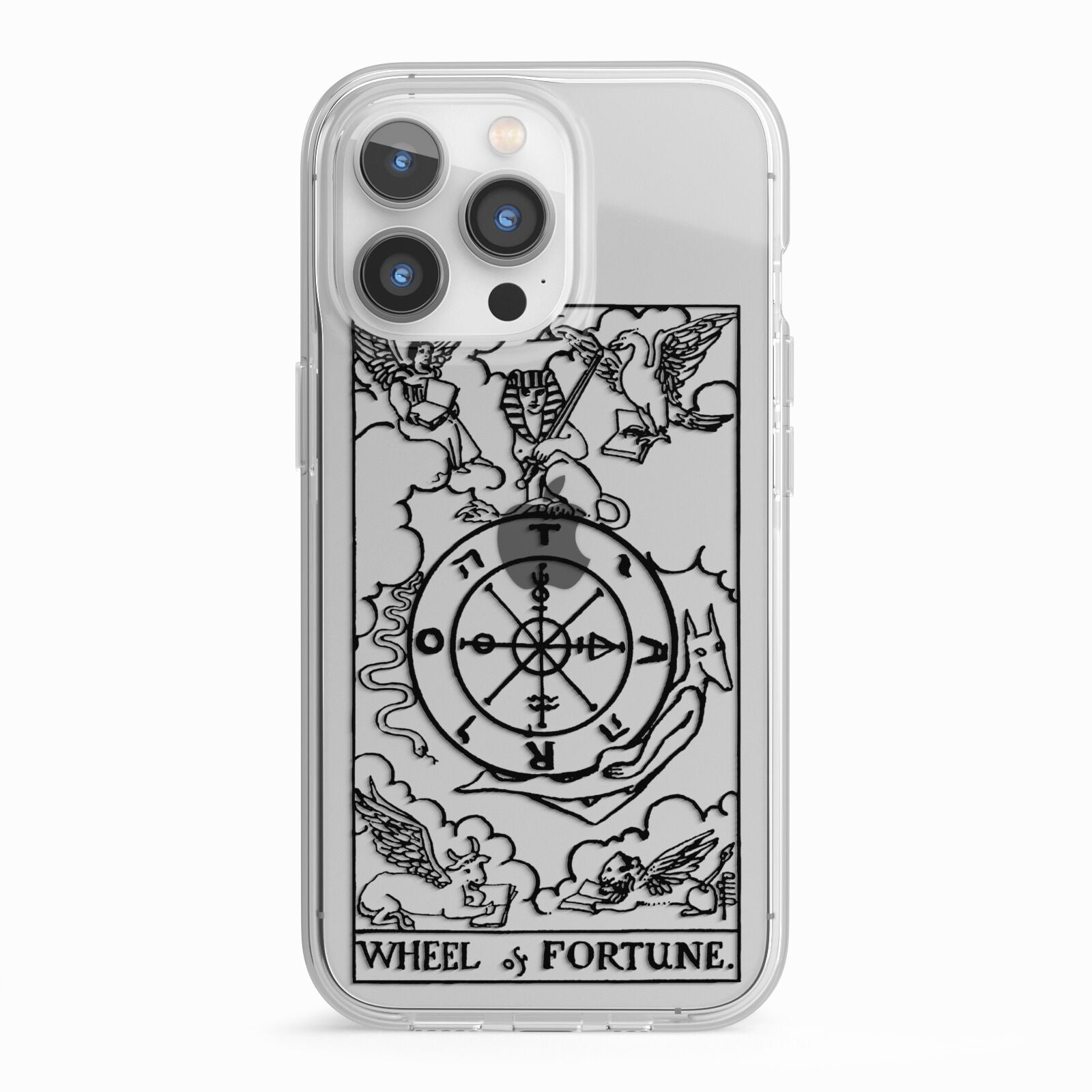 Wheel of Fortune Monochrome Tarot Card iPhone 13 Pro TPU Impact Case with White Edges