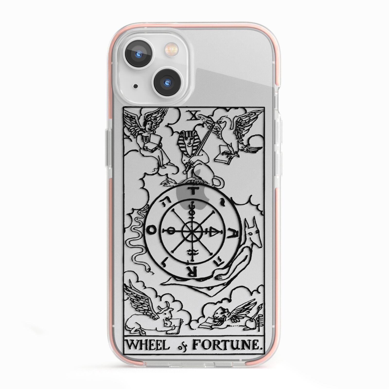 Wheel of Fortune Monochrome Tarot Card iPhone 13 TPU Impact Case with Pink Edges