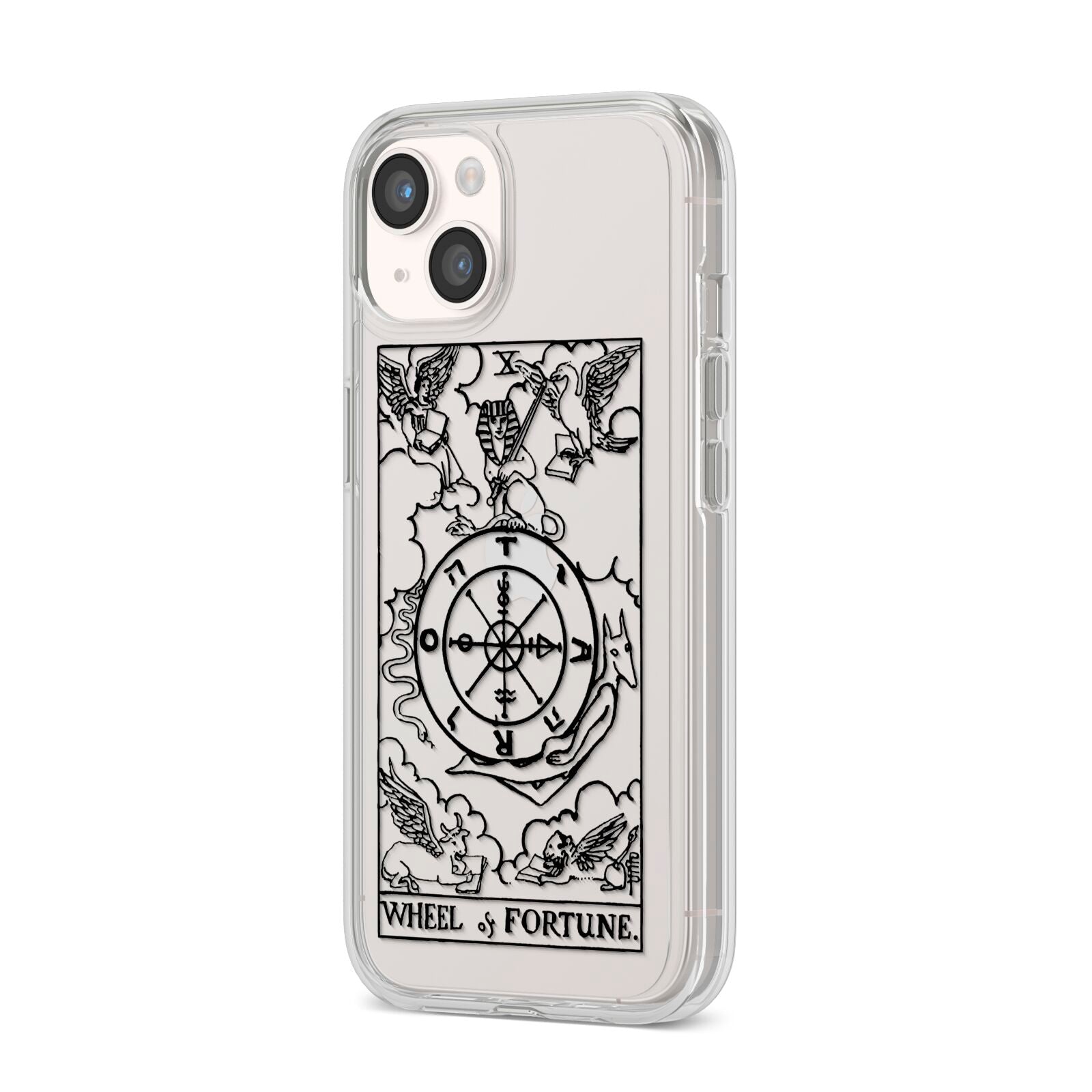 Wheel of Fortune Monochrome Tarot Card iPhone 14 Clear Tough Case Starlight Angled Image