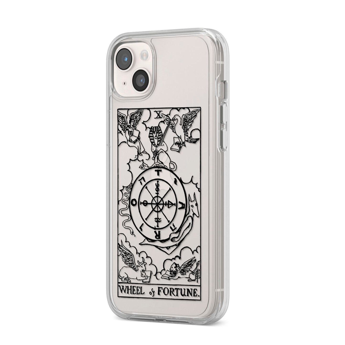 Wheel of Fortune Monochrome Tarot Card iPhone 14 Plus Clear Tough Case Starlight Angled Image