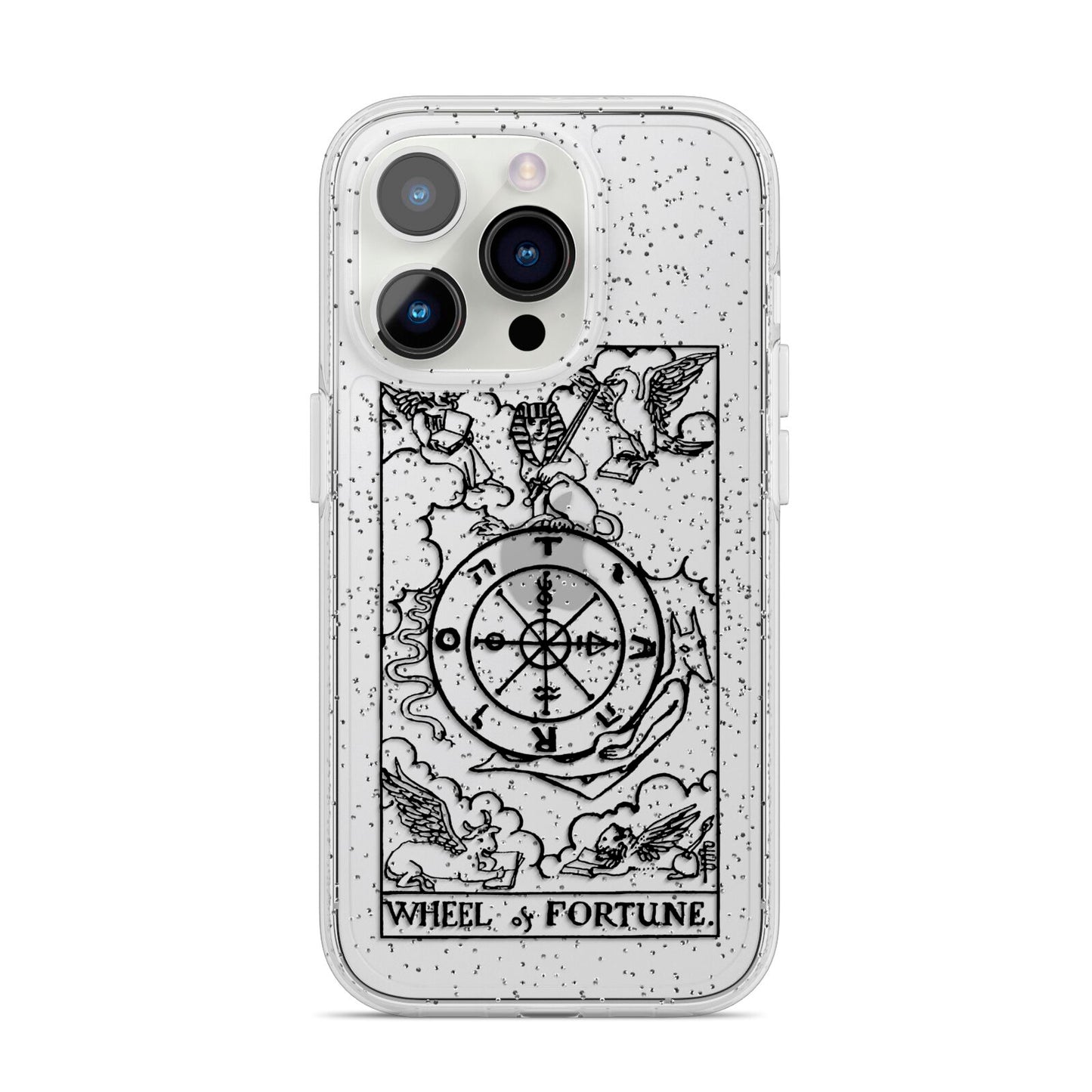 Wheel of Fortune Monochrome Tarot Card iPhone 14 Pro Glitter Tough Case Silver