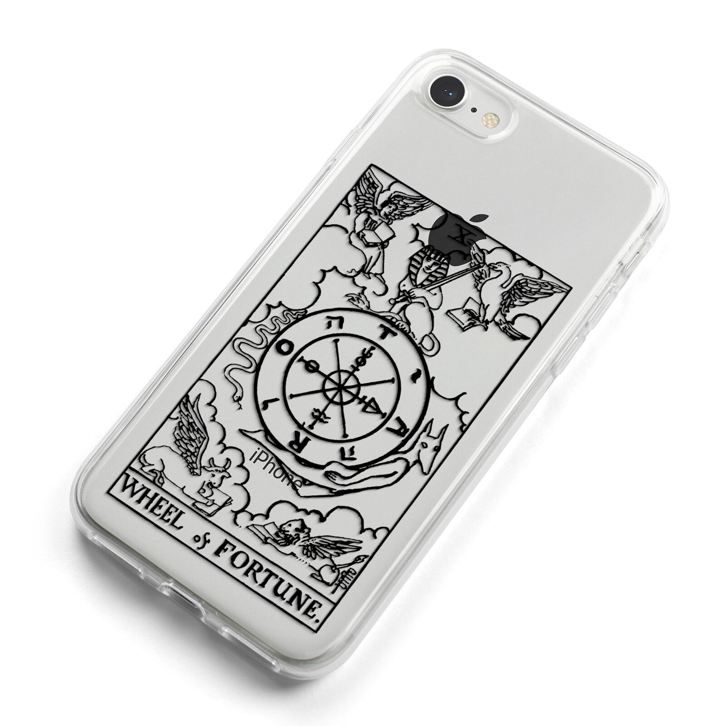 Wheel of Fortune Monochrome Tarot Card iPhone 8 Bumper Case on Silver iPhone Alternative Image