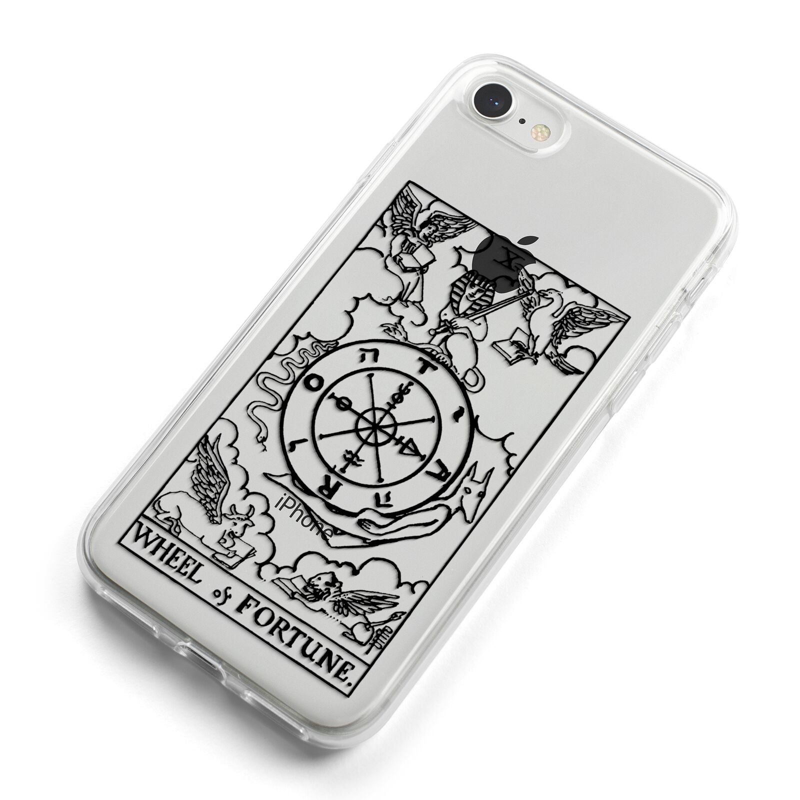 Wheel of Fortune Monochrome Tarot Card iPhone 8 Bumper Case on Silver iPhone Alternative Image