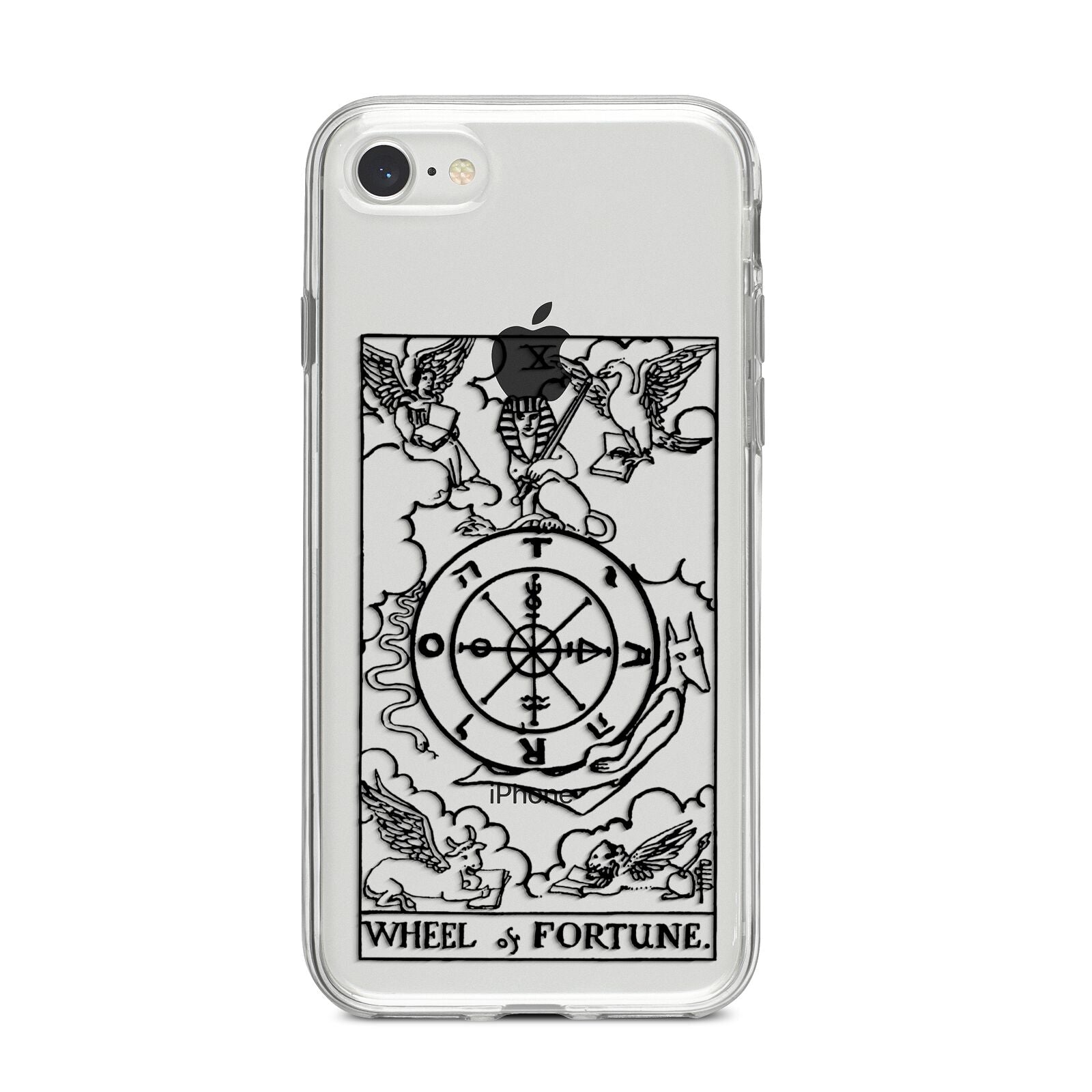 Wheel of Fortune Monochrome Tarot Card iPhone 8 Bumper Case on Silver iPhone