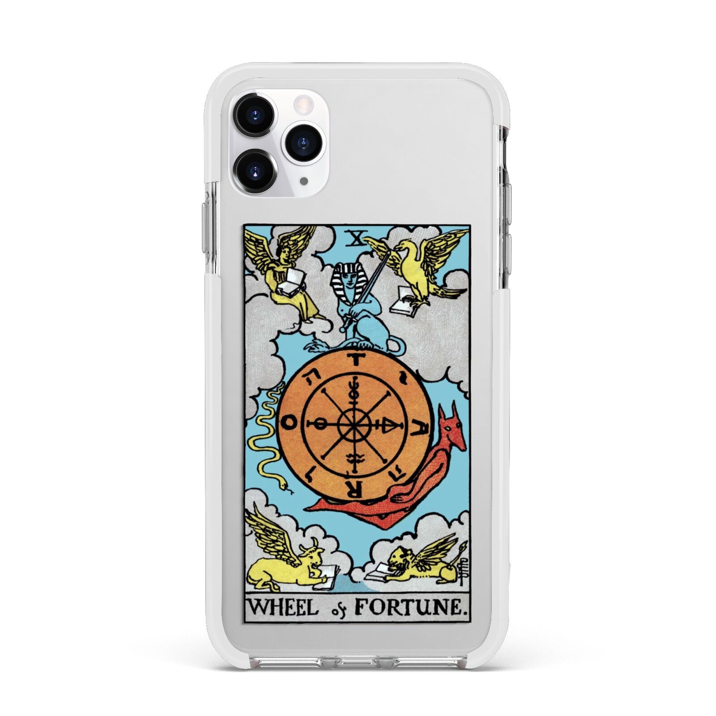 Wheel of Fortune Tarot Card Apple iPhone 11 Pro Max in Silver with White Impact Case