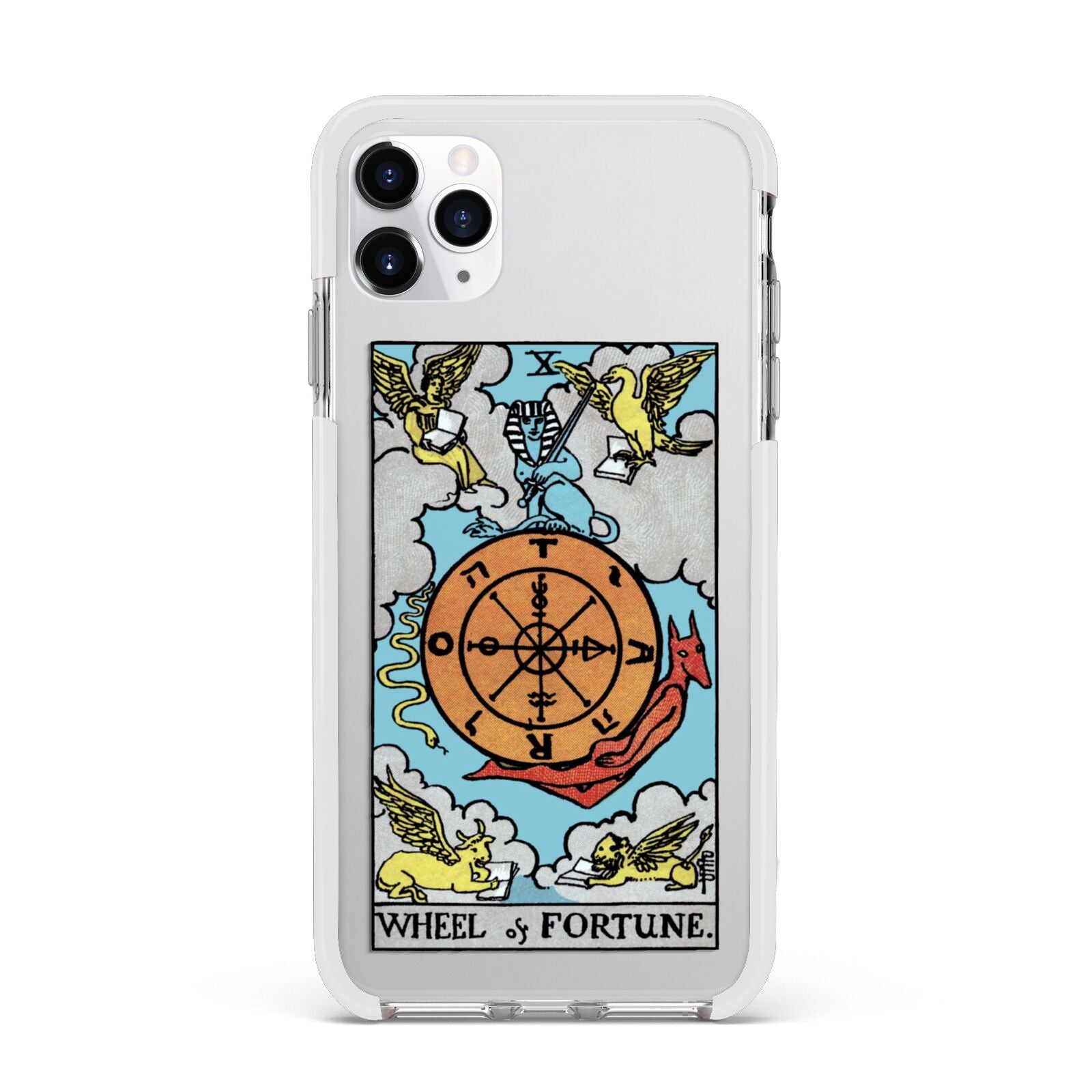 Wheel of Fortune Tarot Card Apple iPhone 11 Pro Max in Silver with White Impact Case