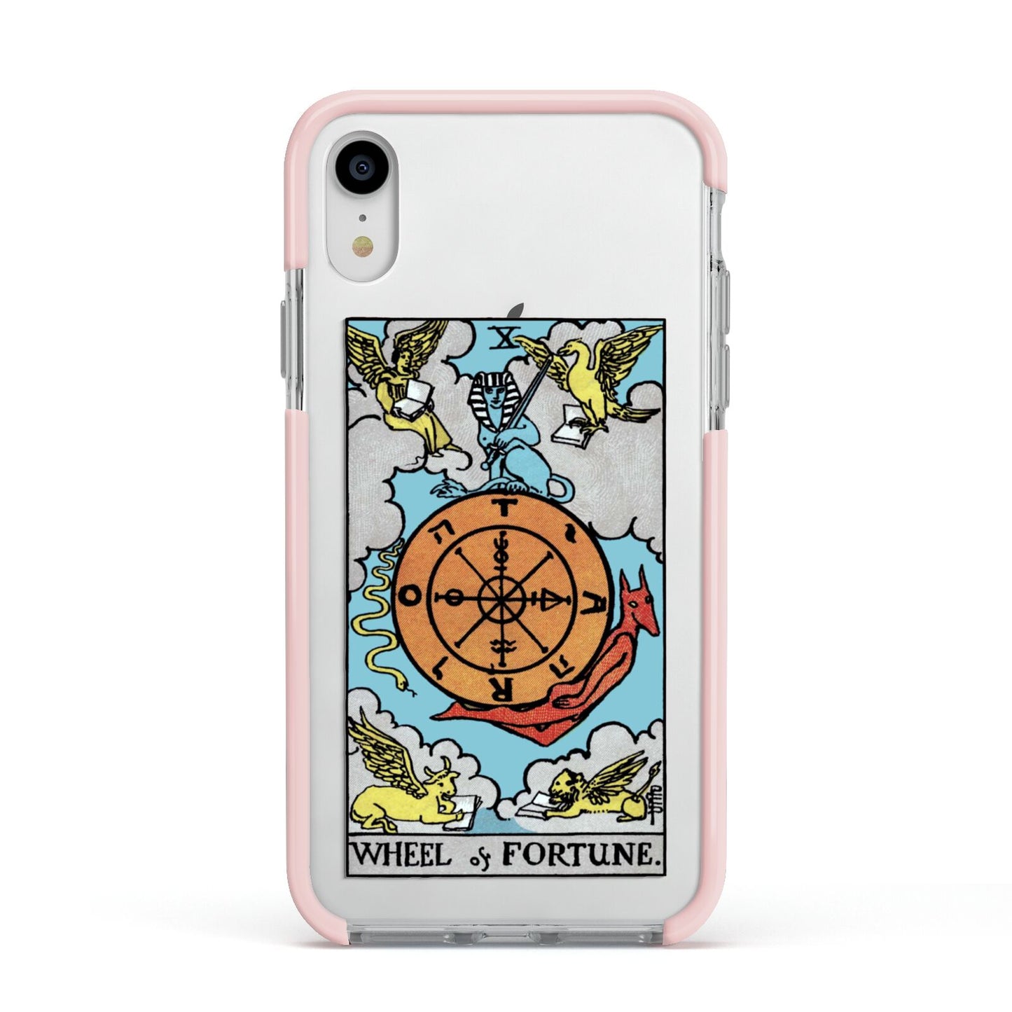 Wheel of Fortune Tarot Card Apple iPhone XR Impact Case Pink Edge on Silver Phone