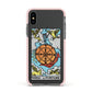 Wheel of Fortune Tarot Card Apple iPhone Xs Impact Case Pink Edge on Black Phone