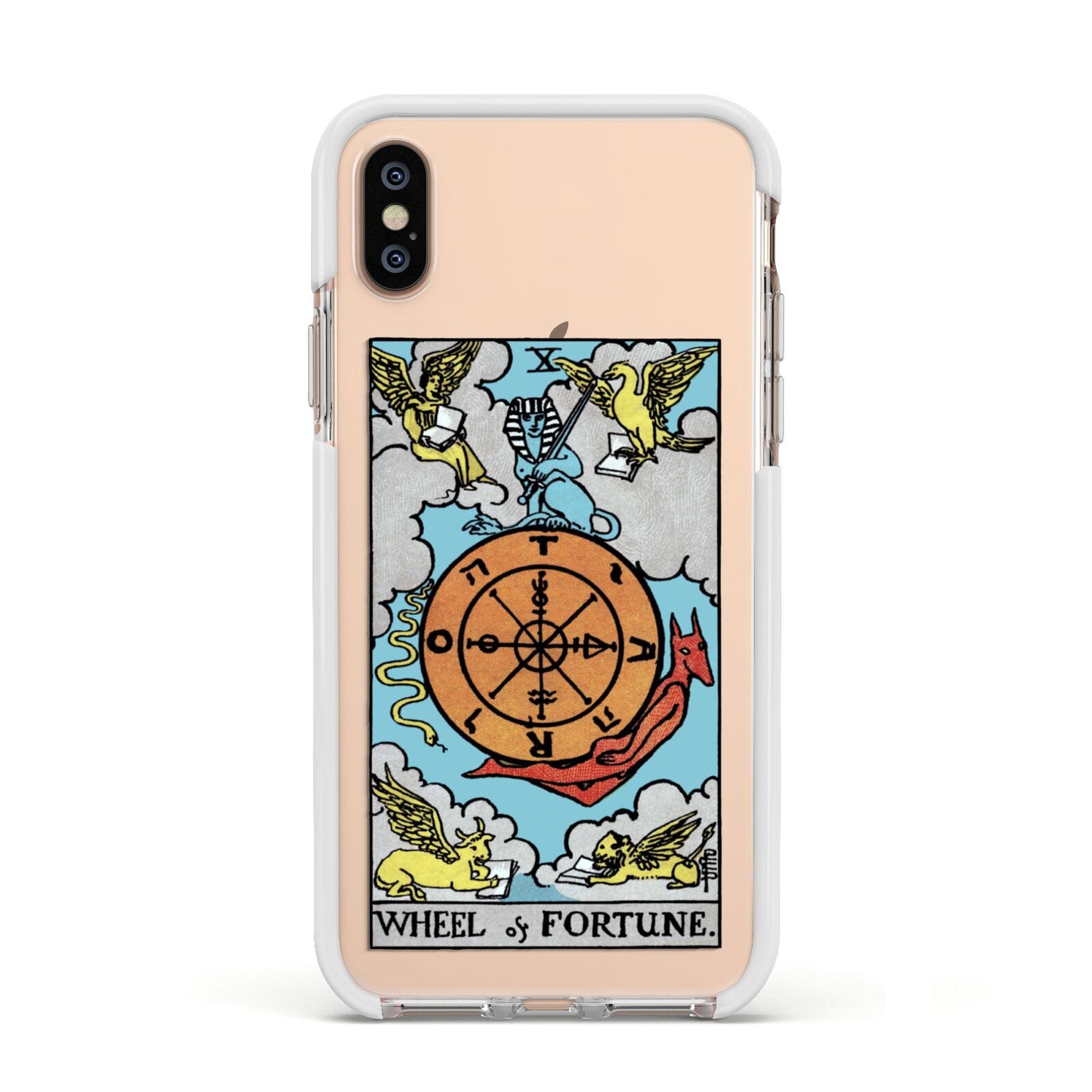 Wheel of Fortune Tarot Card Apple iPhone Xs Impact Case White Edge on Gold Phone