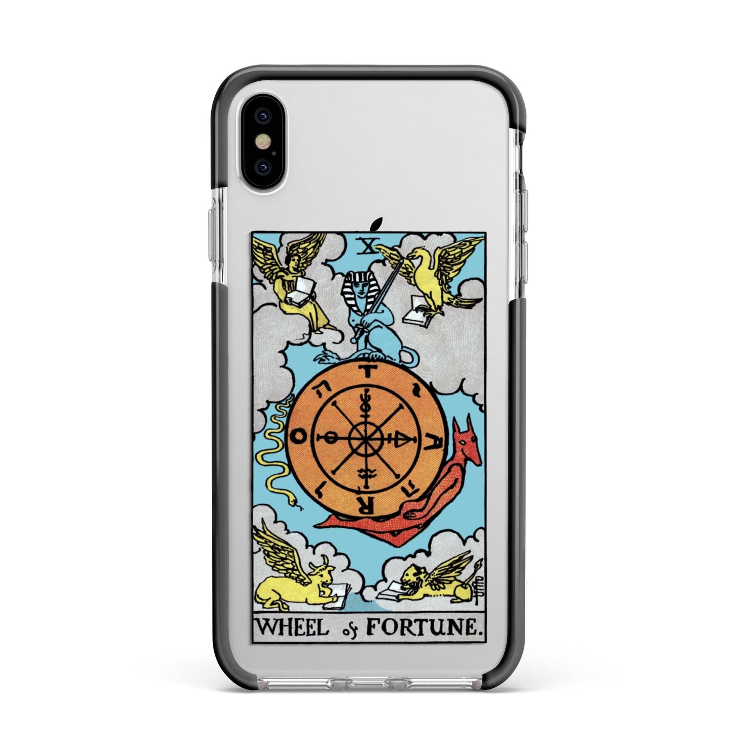 Wheel of Fortune Tarot Card Apple iPhone Xs Max Impact Case Black Edge on Silver Phone