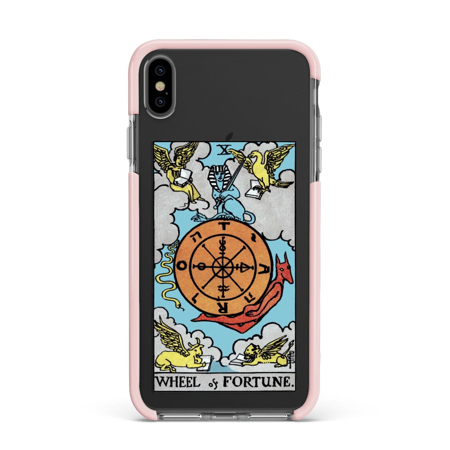 Wheel of Fortune Tarot Card Apple iPhone Xs Max Impact Case Pink Edge on Black Phone