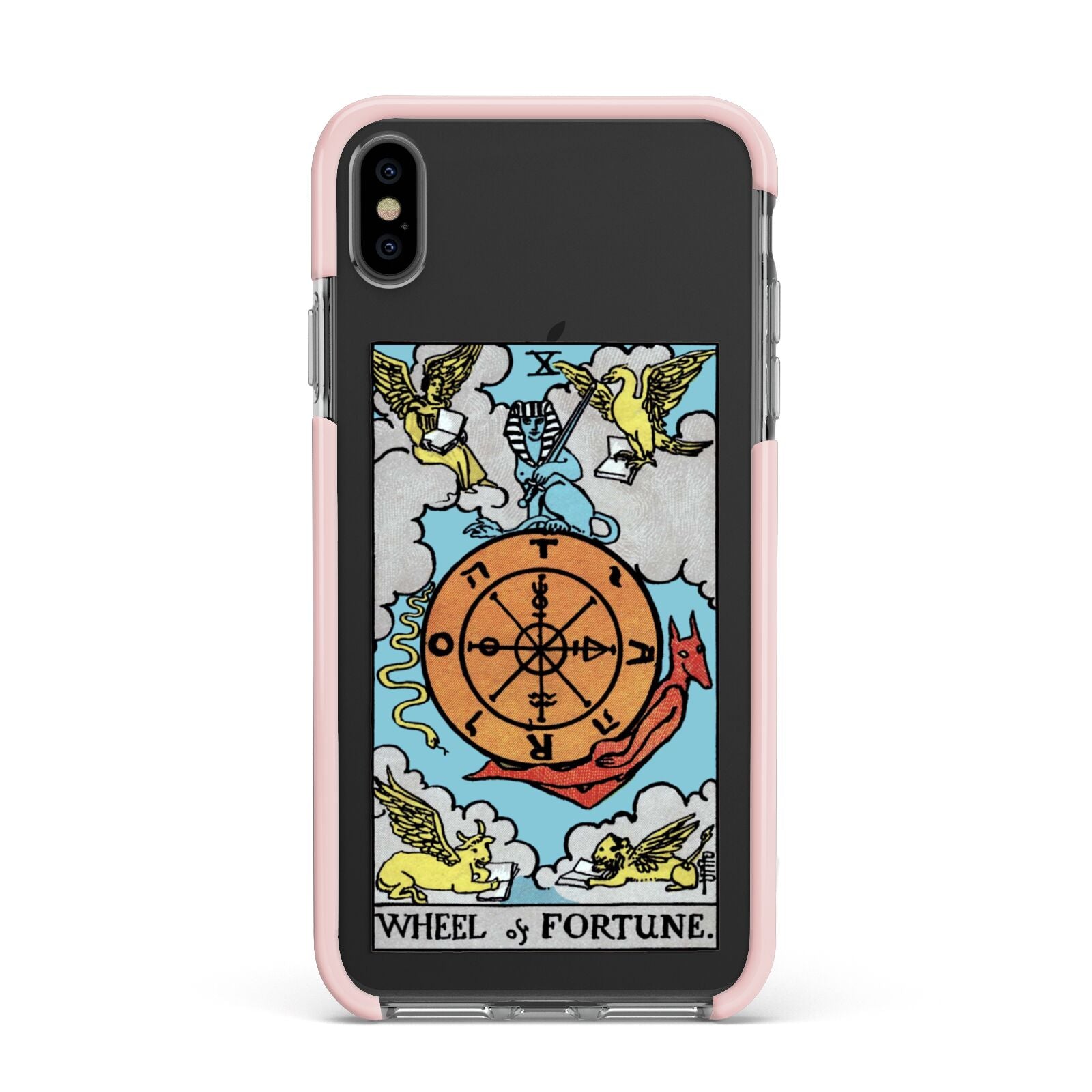 Wheel of Fortune Tarot Card Apple iPhone Xs Max Impact Case Pink Edge on Black Phone