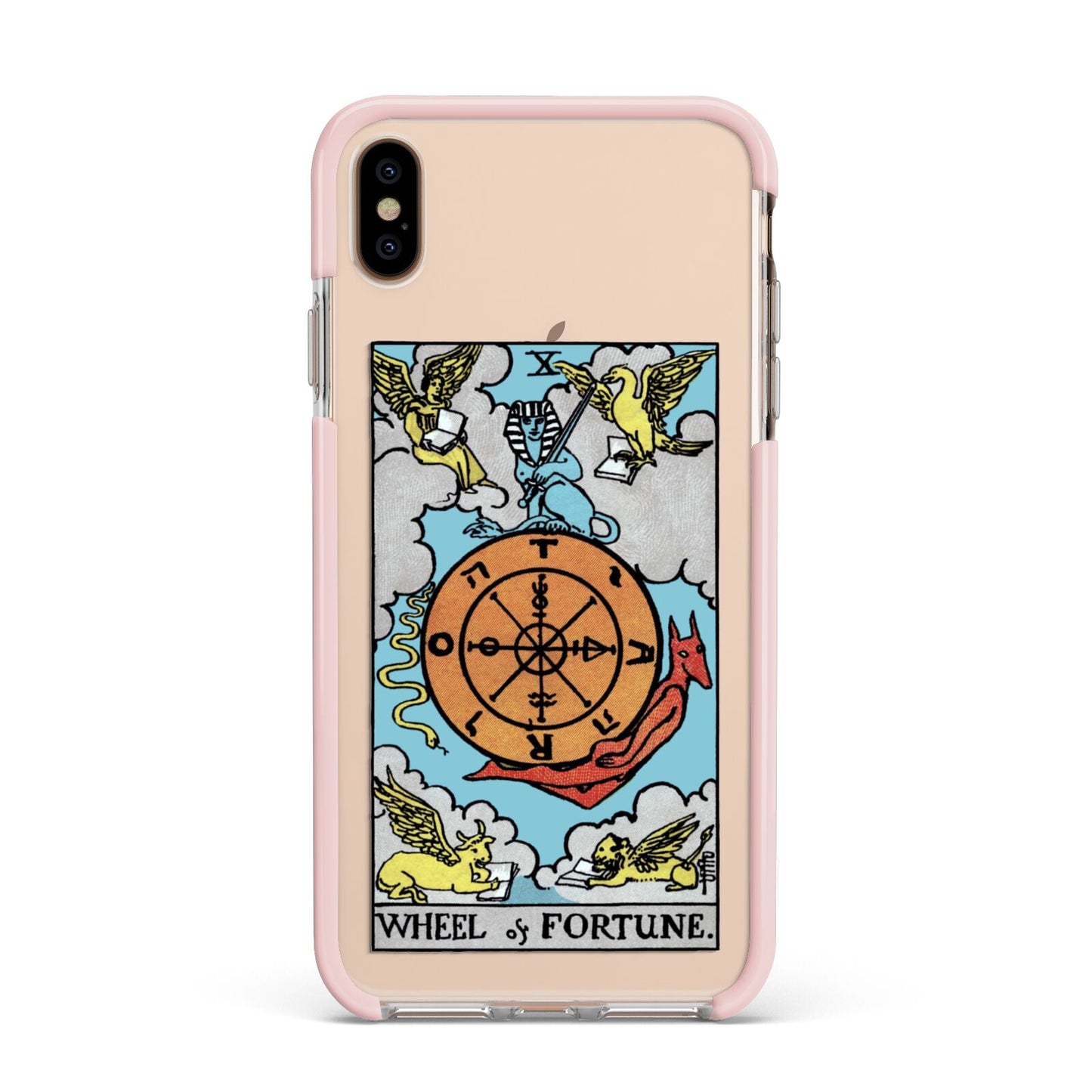 Wheel of Fortune Tarot Card Apple iPhone Xs Max Impact Case Pink Edge on Gold Phone