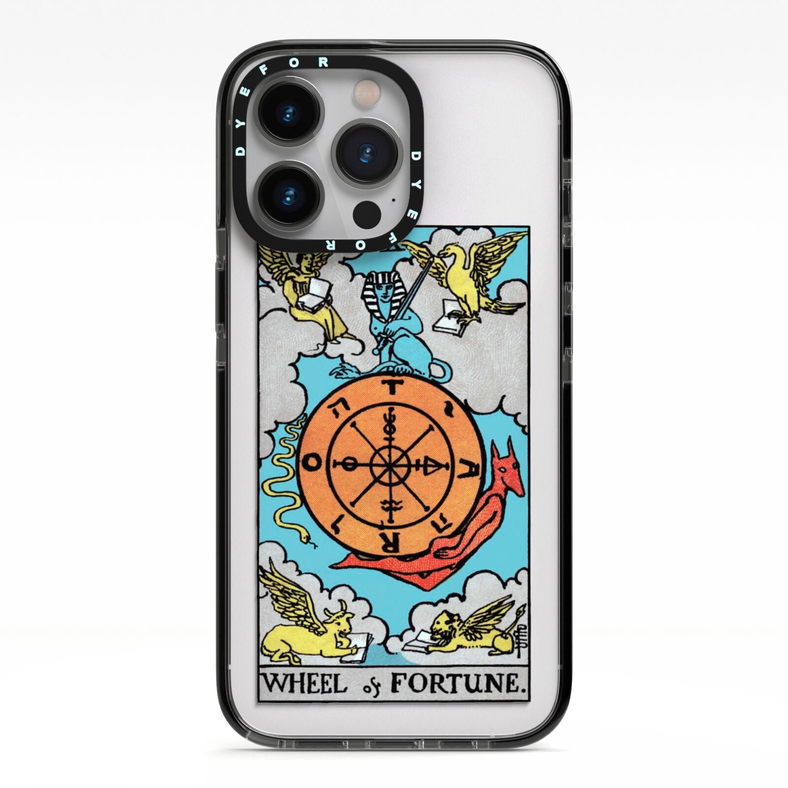 Wheel of Fortune Tarot Card iPhone 13 Pro Black Impact Case on Silver phone