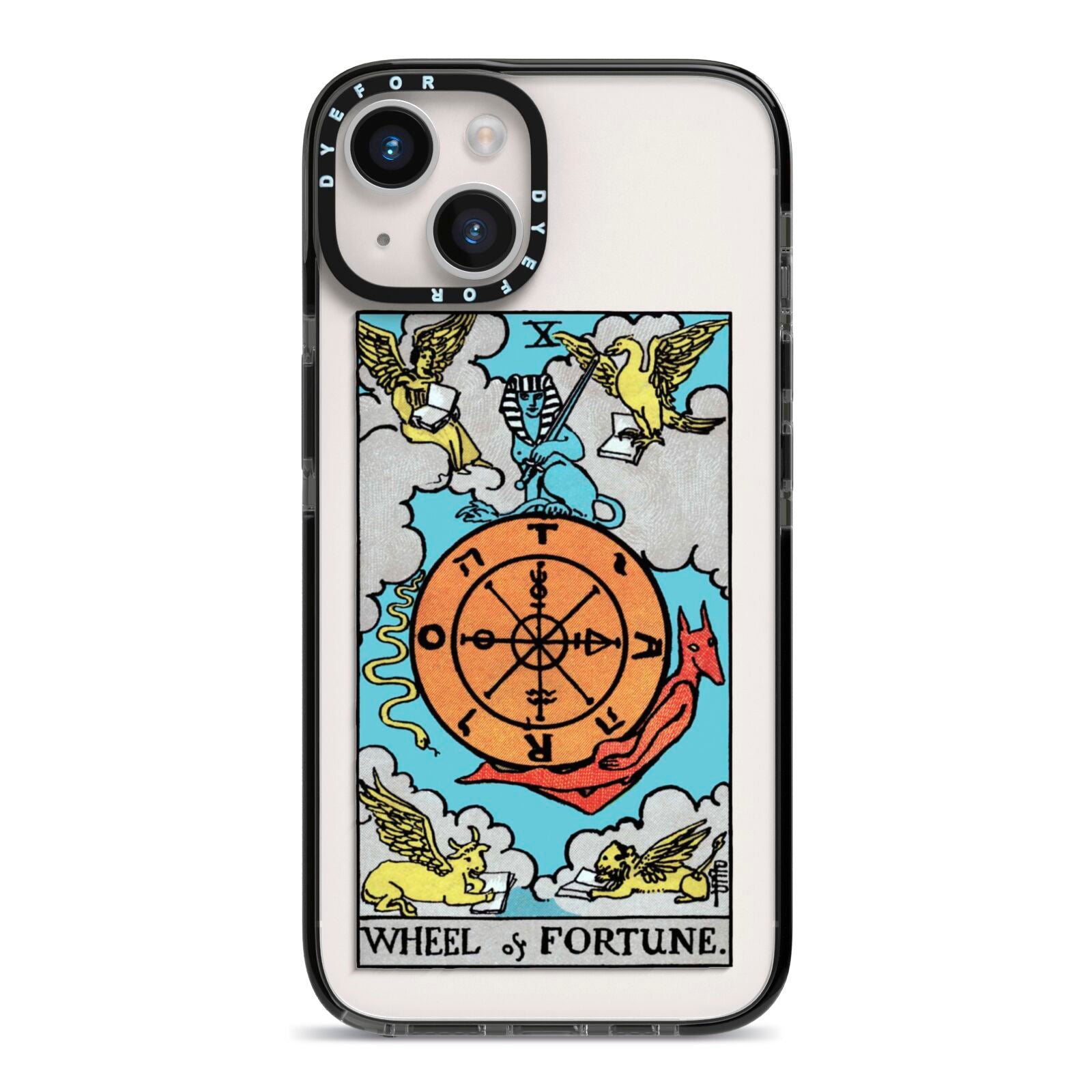 Wheel of Fortune Tarot Card iPhone 14 Black Impact Case on Silver phone