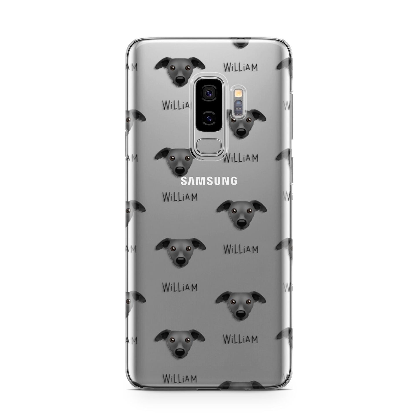 Whippet Icon with Name Samsung Galaxy S9 Plus Case on Silver phone