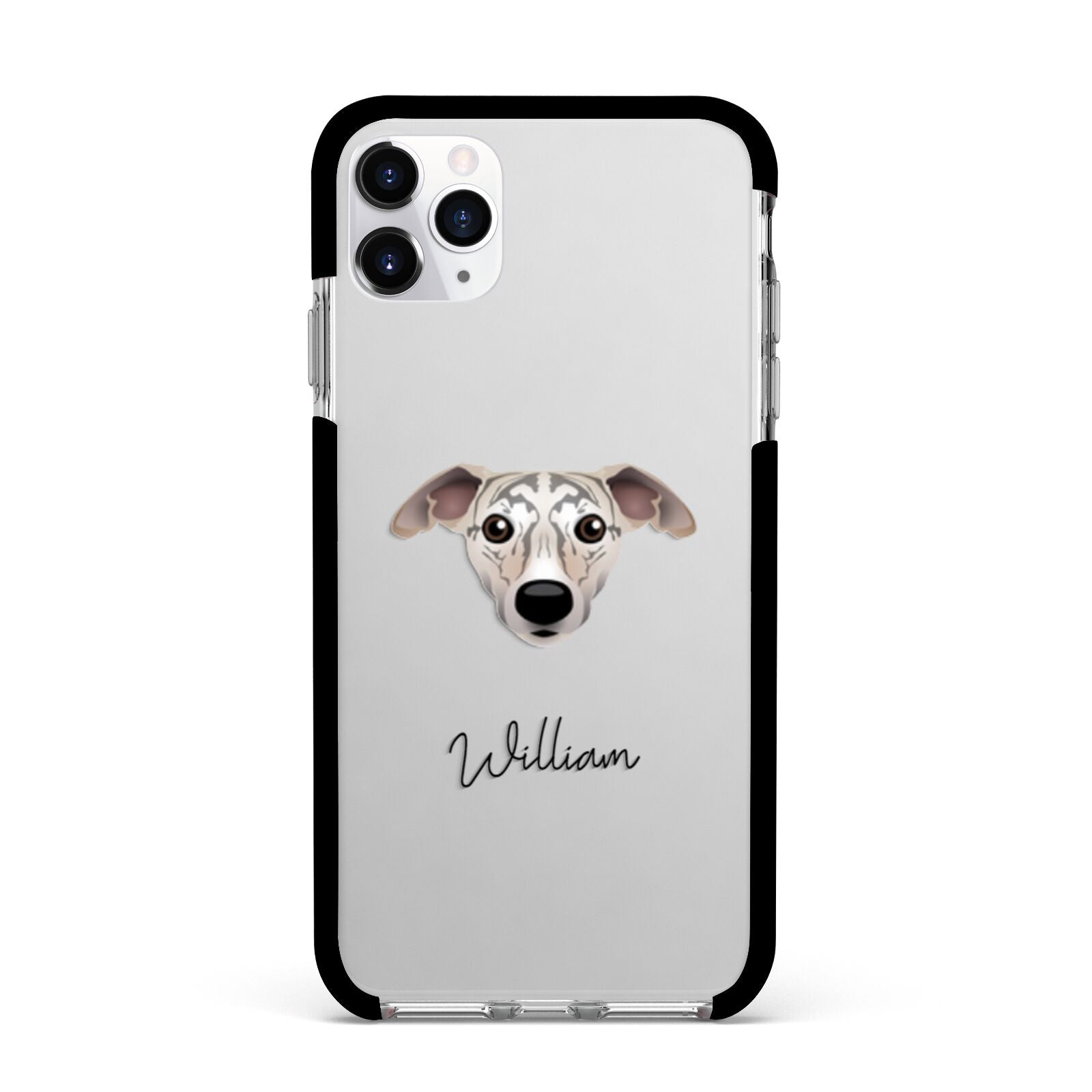 Whippet Personalised Apple iPhone 11 Pro Max in Silver with Black Impact Case
